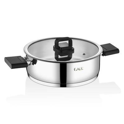 OMS 8 Parça Silindir 18/10 Paslanmaz Çelik Tencere Seti - İndüksiyon Tabanlı Katlanabilir Kulp