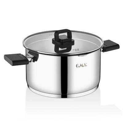 OMS 8 Parça Süzgeçli Silindir 18/10 Paslanmaz Çelik Tencere Seti - İndüksiyon Tabanlı Katlanabilir Kulp