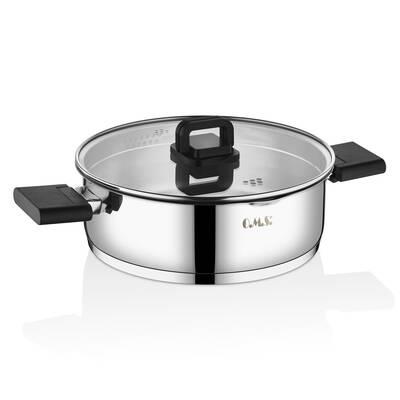 OMS 8 Parça Süzgeçli Silindir 18/10 Paslanmaz Çelik Tencere Seti - İndüksiyon Tabanlı Katlanabilir Kulp