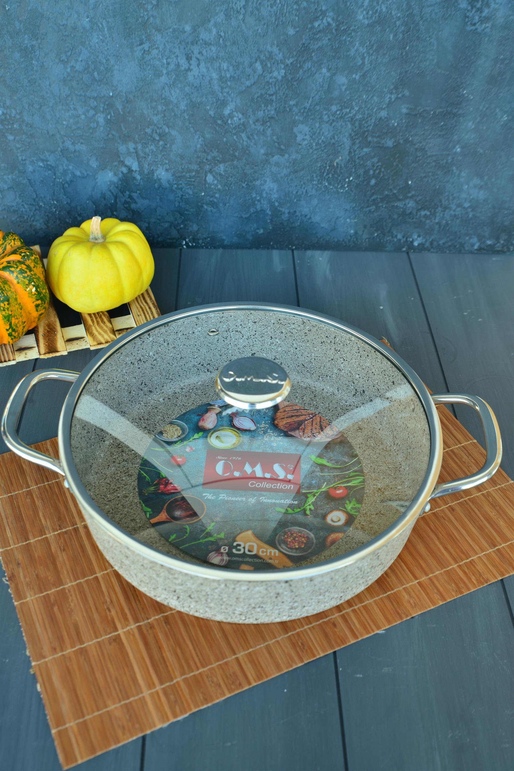 OMS İndüksiyon Tabanlı Granit Basık Tencere 30 cm