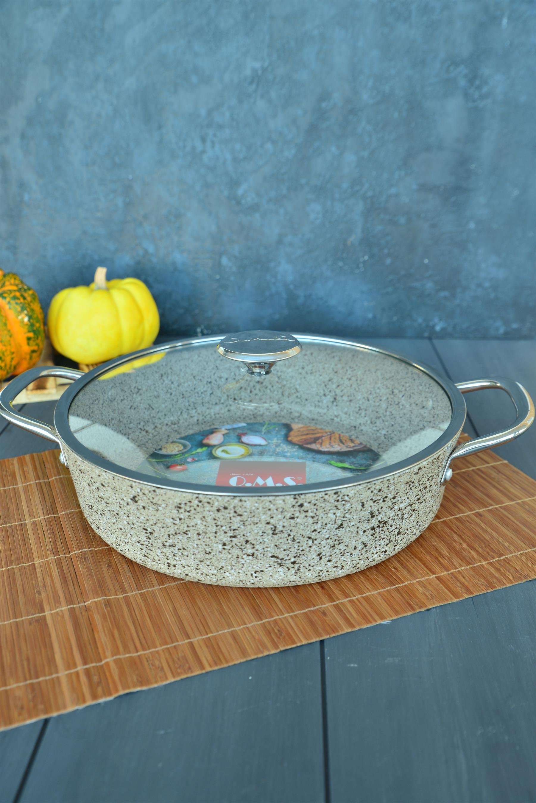 OMS İndüksiyon Tabanlı Granit Basık Tencere 28 cm