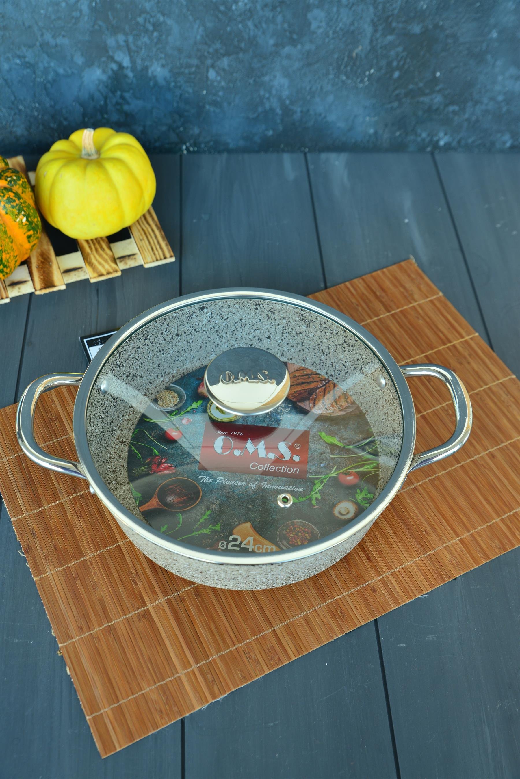 OMS İndüksiyon Tabanlı Granit Basık Tencere 24 cm