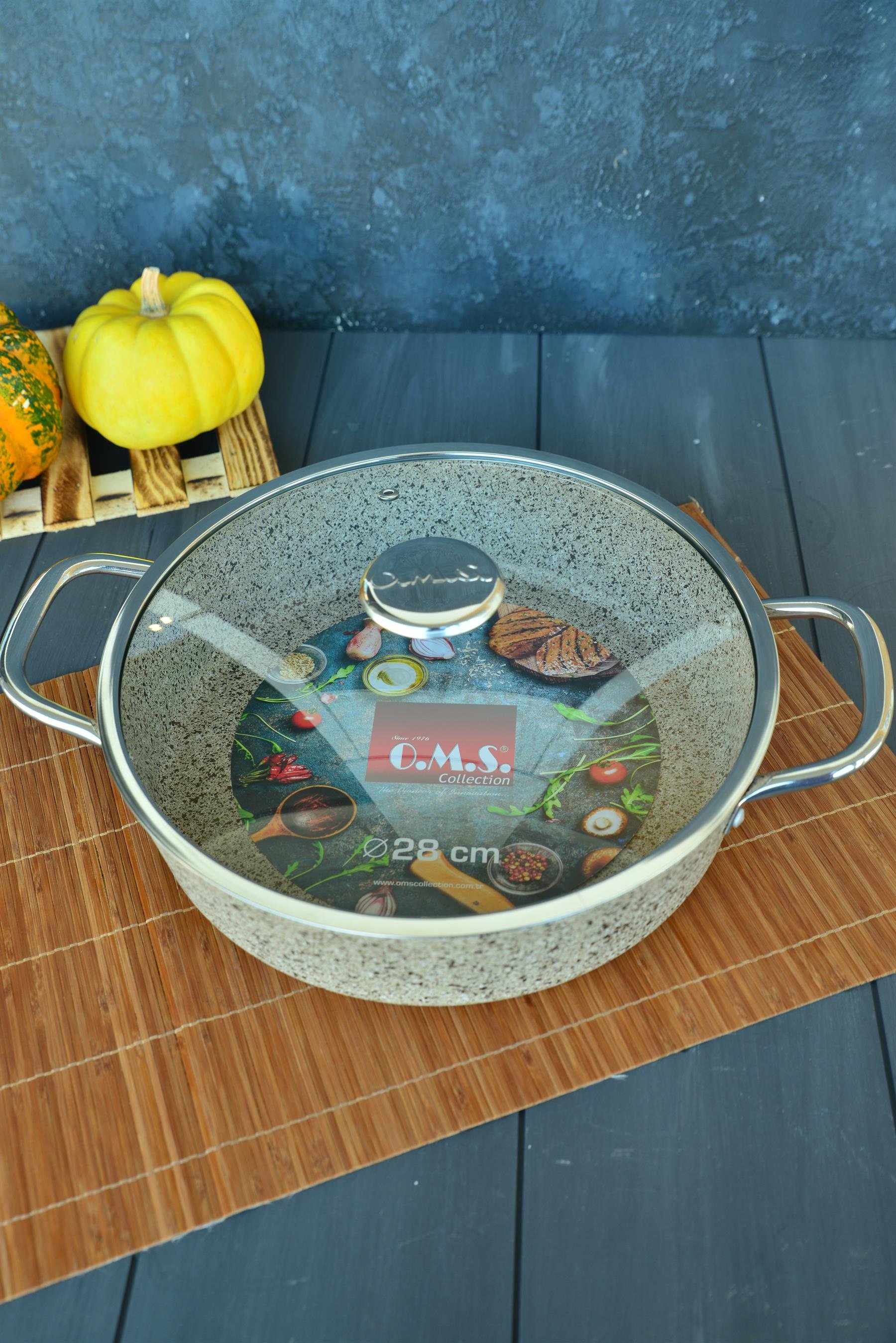 OMS İndüksiyon Tabanlı Granit Basık Tencere 28 cm