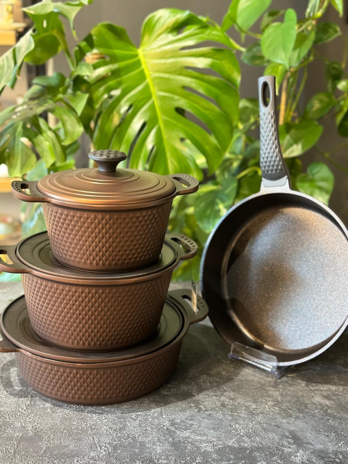 Oms Triana Bronz 7 Parça Döküm Biogranit Tencere Seti