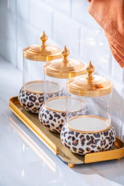 Ortigia 4 Parça Cam Tepsili Baharat Seti