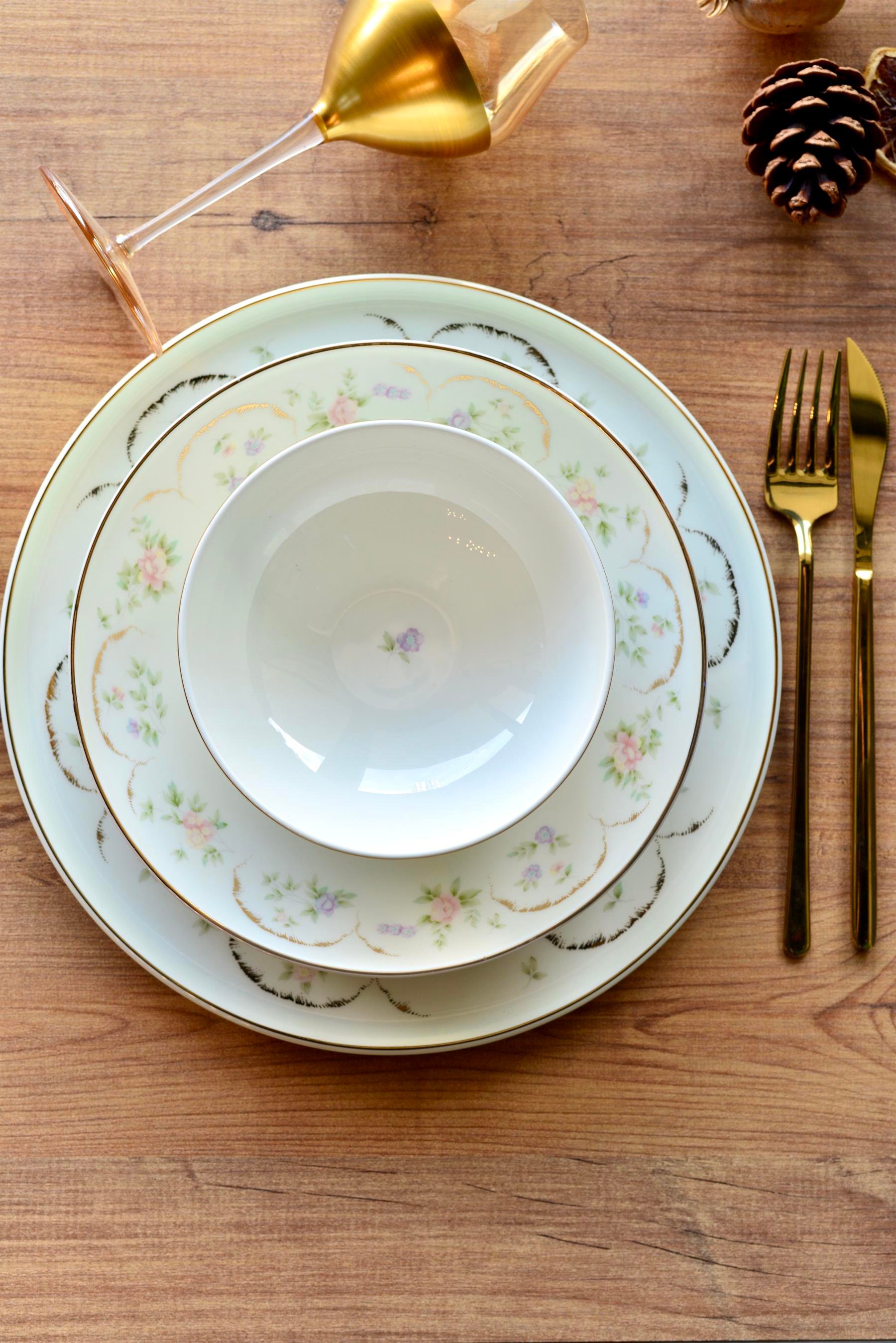 Pink Mary Gold 24 Parça Porselen 6 Kişilik Yemek Takımı