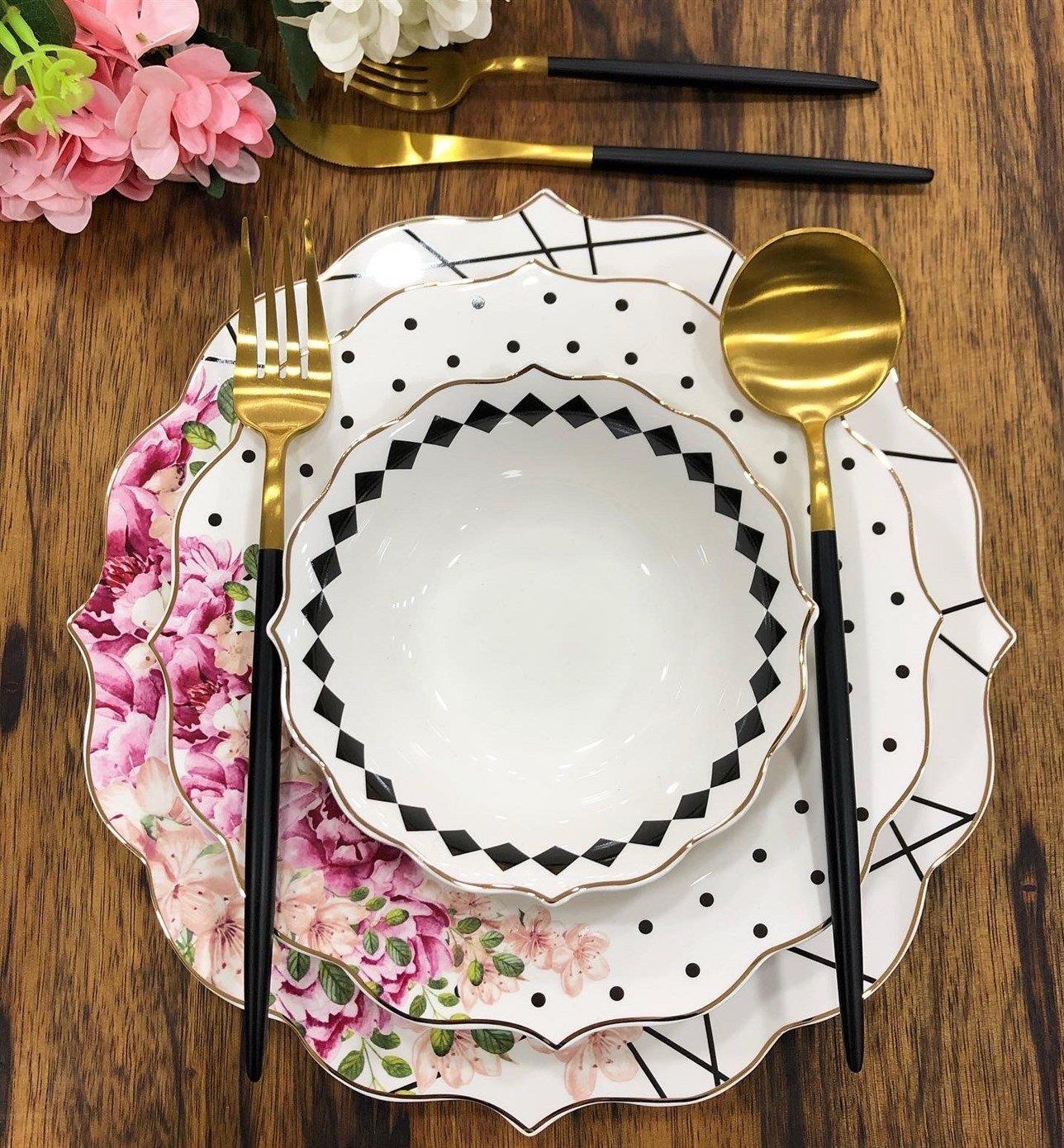 Pink More 24 parça 6 Kişilik Porselen Yemek Takımı