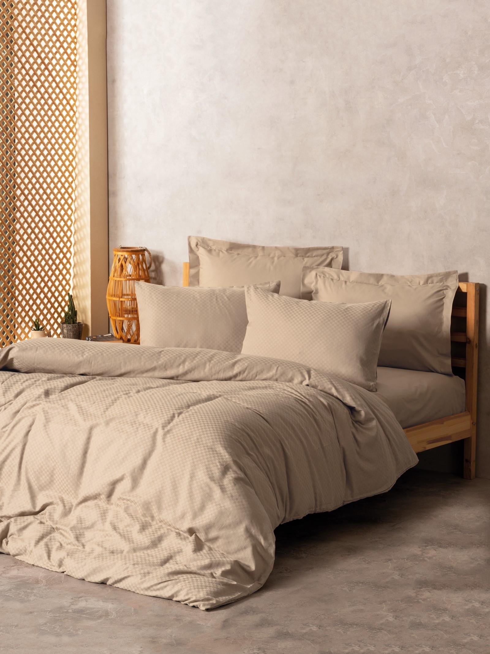 Plaid Ranforce Tek Kişilik Nevresim Takımı Vizon