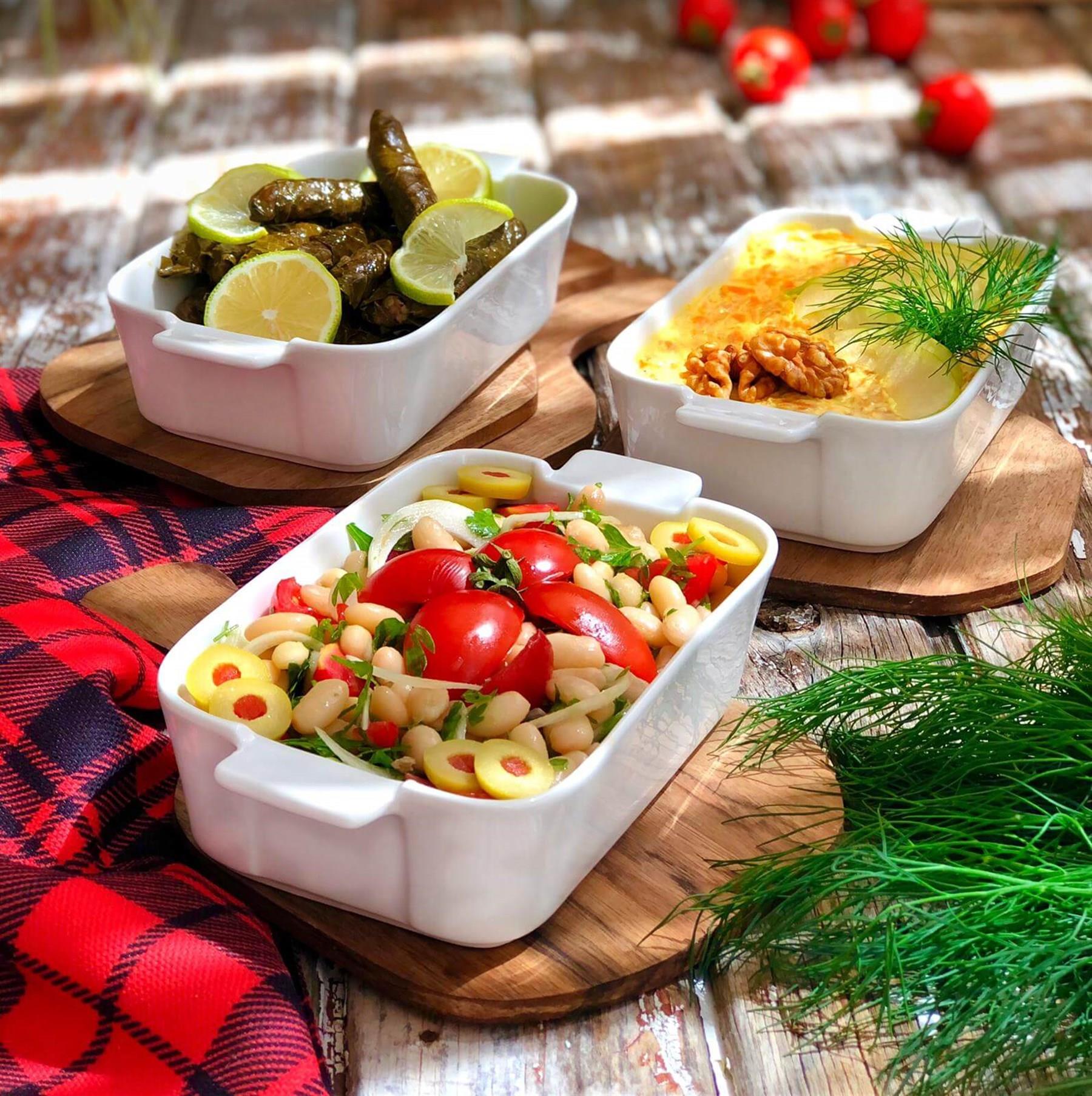 Porselen Dikdörtgen Kase 3 Lü