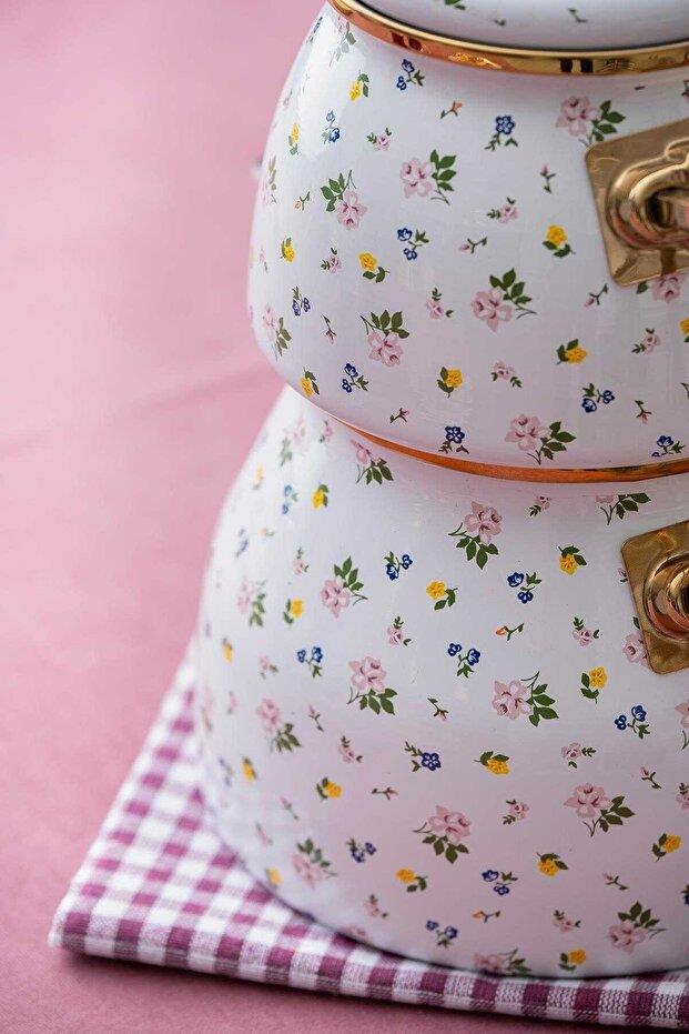 Qualita Flower Emaye Çaydanlık Takımı