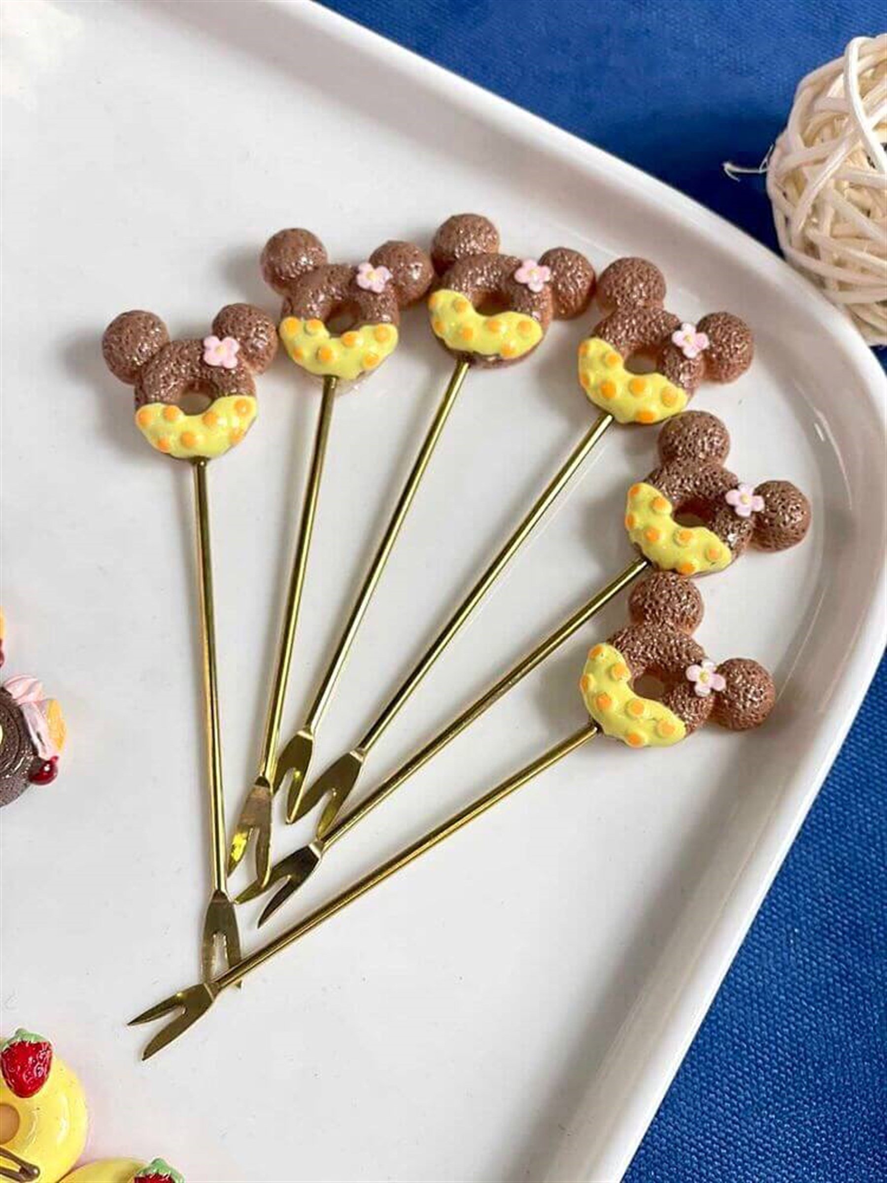 Sarı Mickey 6 Lı Kokteyl Çatalı