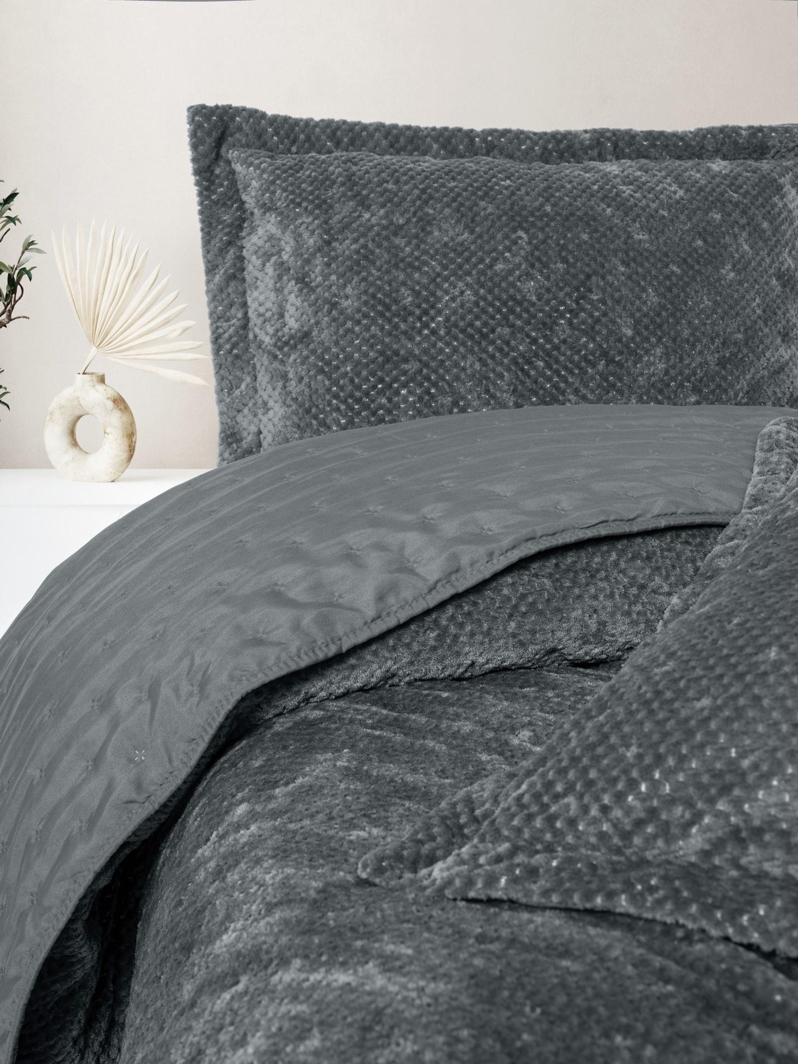 Softnest Tek Kişilik Yatak Örtüsü Boleta Koyu Gri