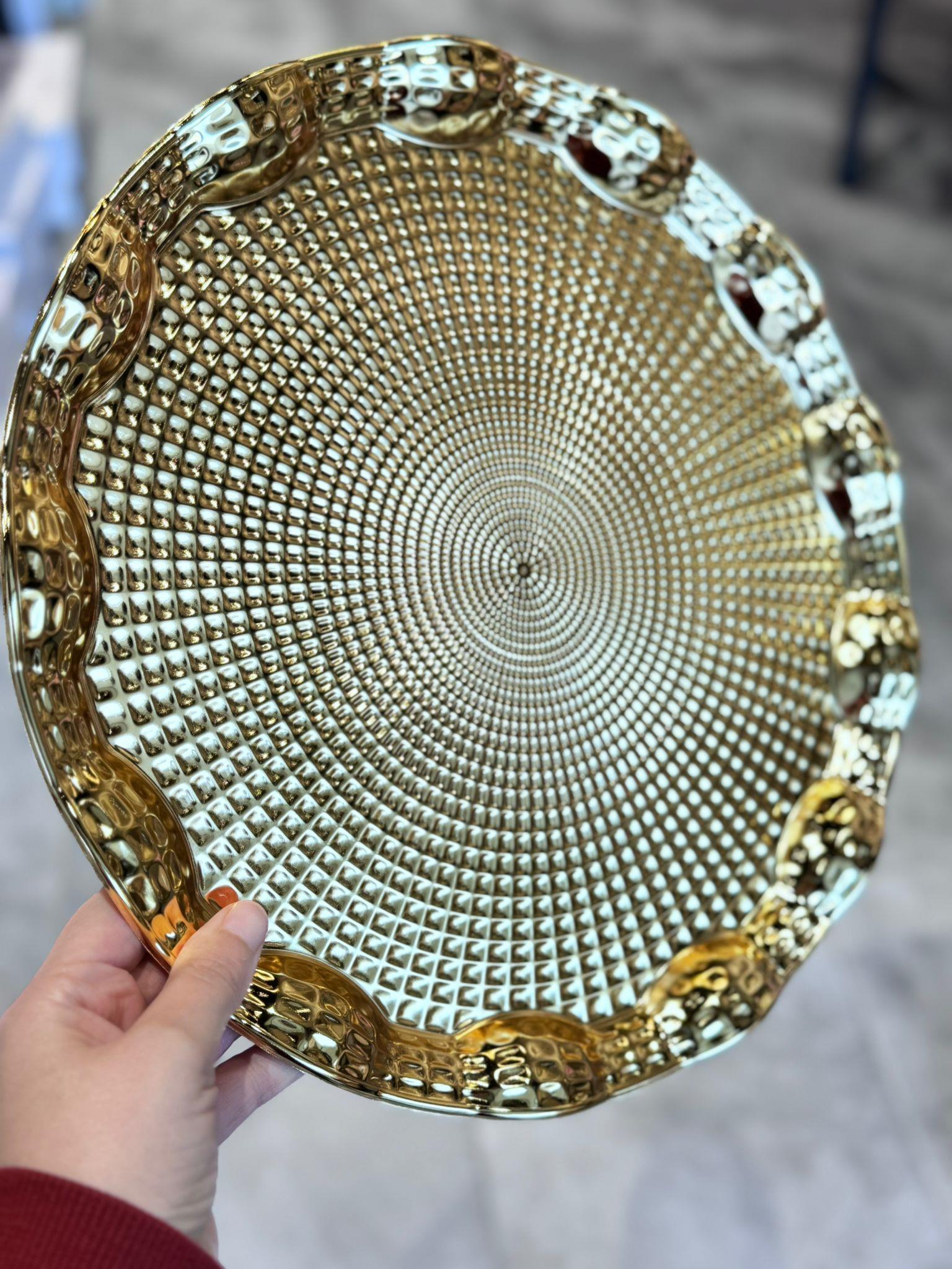 Yuvarlak Metal Sunum Tepsisi - Gold