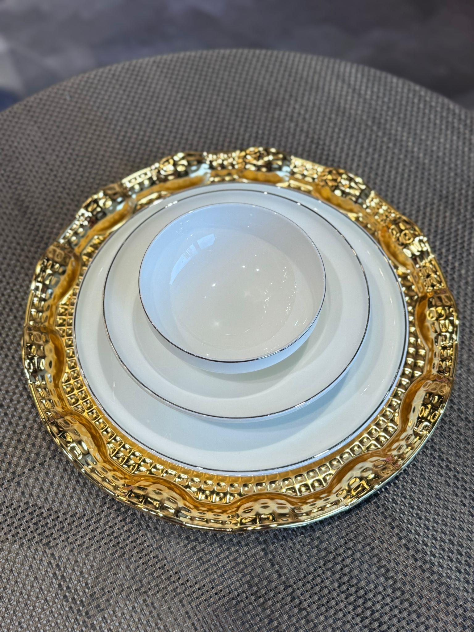 Yuvarlak Metal Sunum Tepsisi - Gold