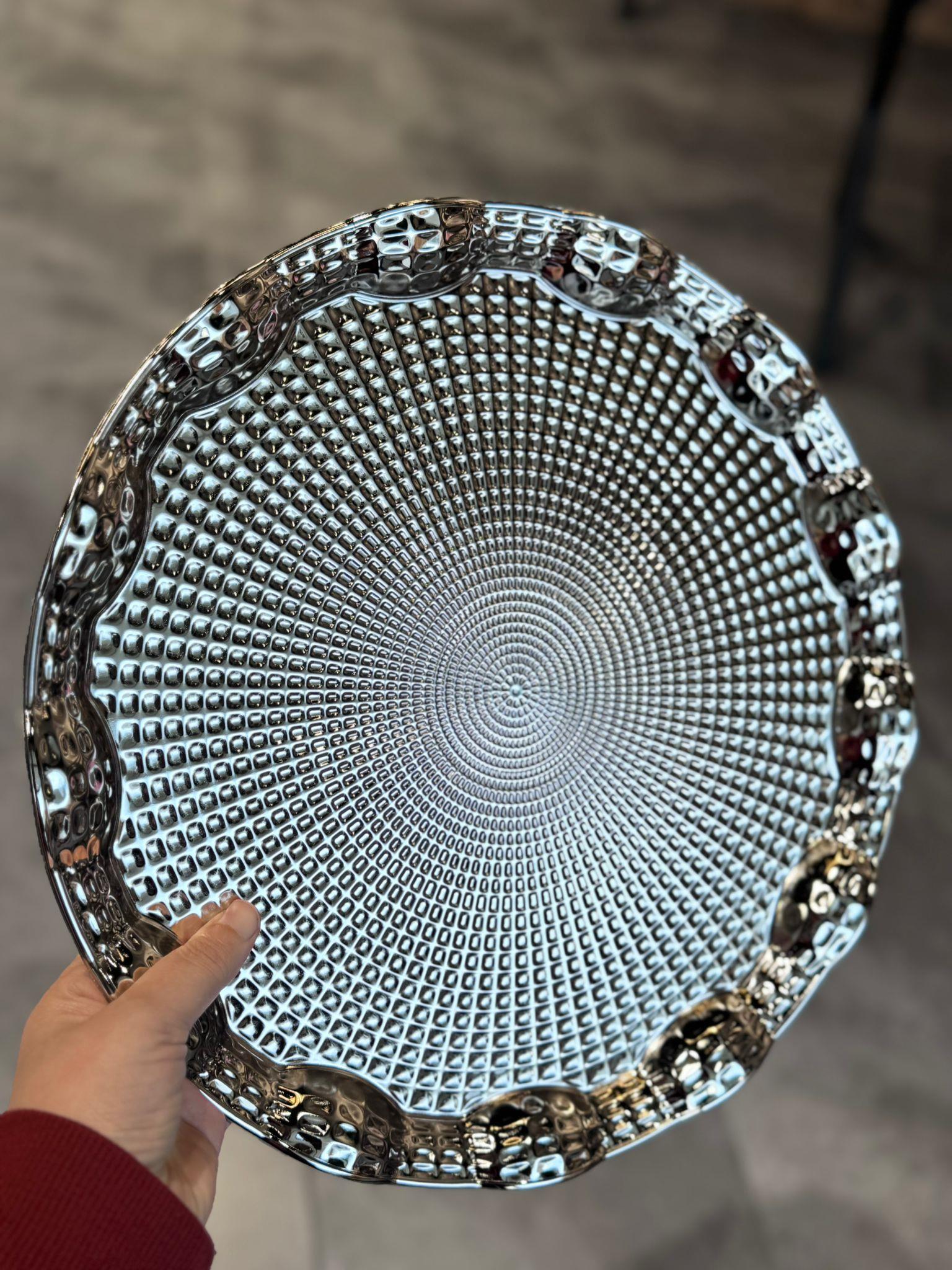 Yuvarlak Metal Sunum Tepsisi - Gümüş