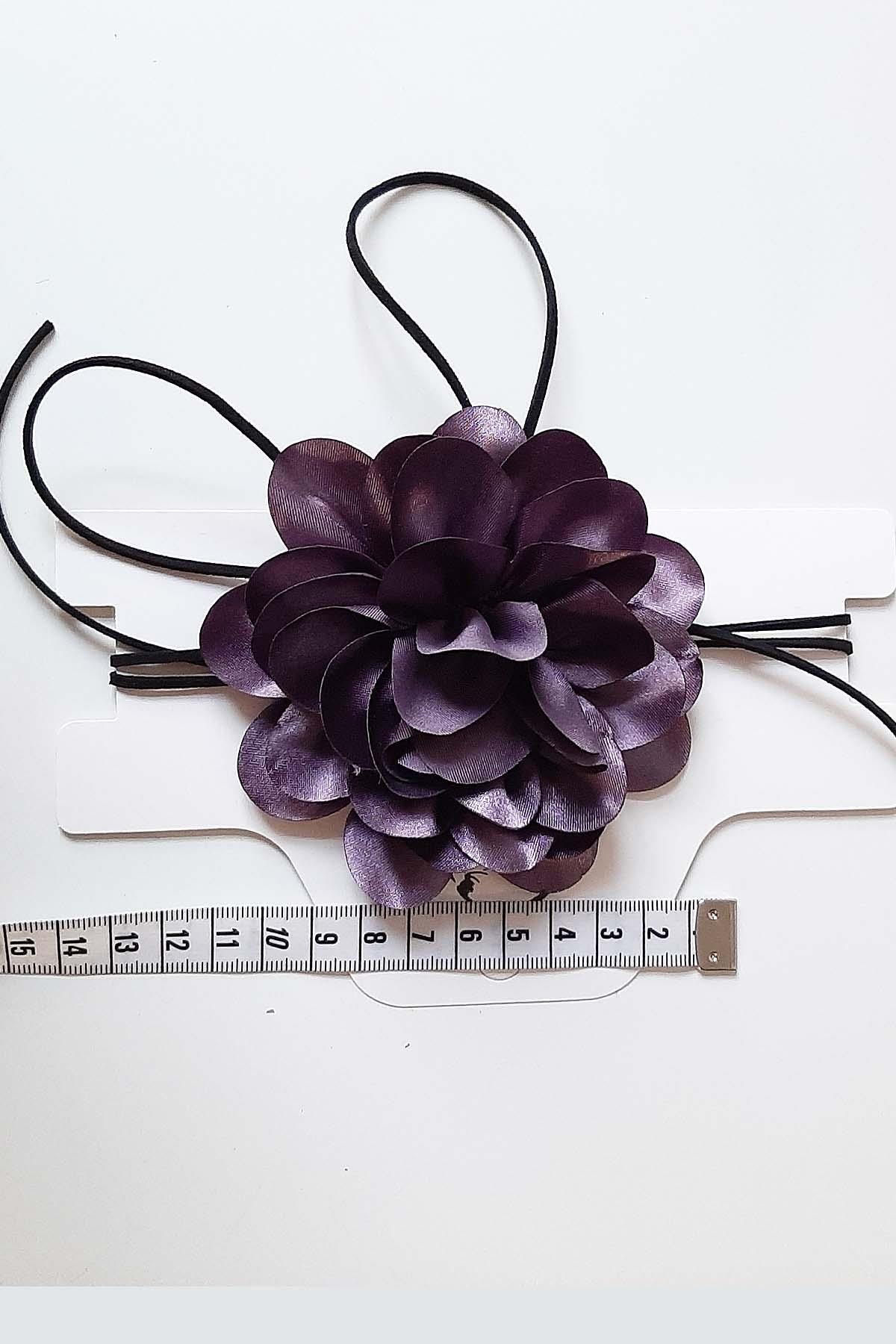 Çiçek Choker Kolye Hakiki Deri Bağcıklı Gül Kolye