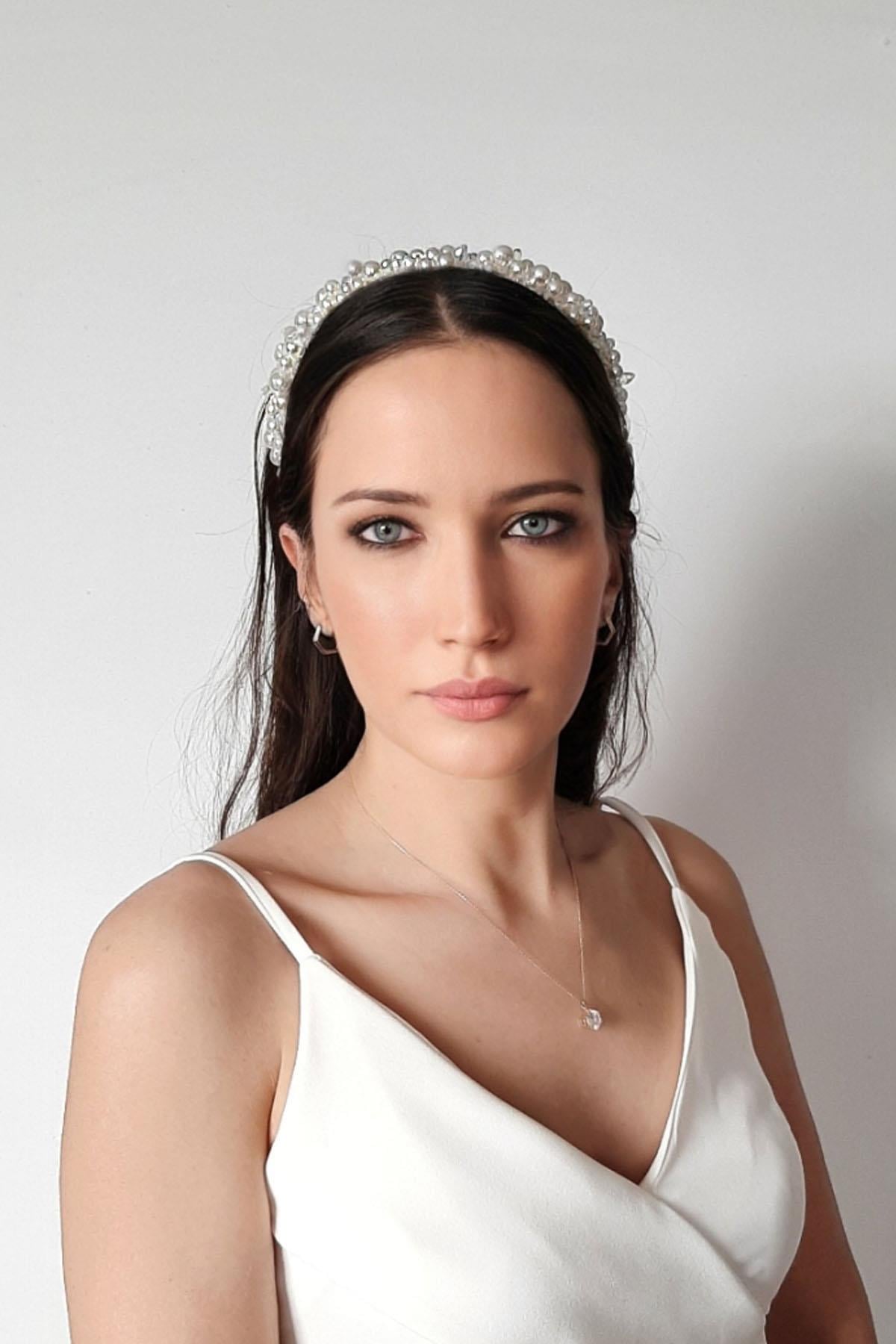 İncili Kristal Taç İnci Toka Beyaz Taç Butik Tasarım