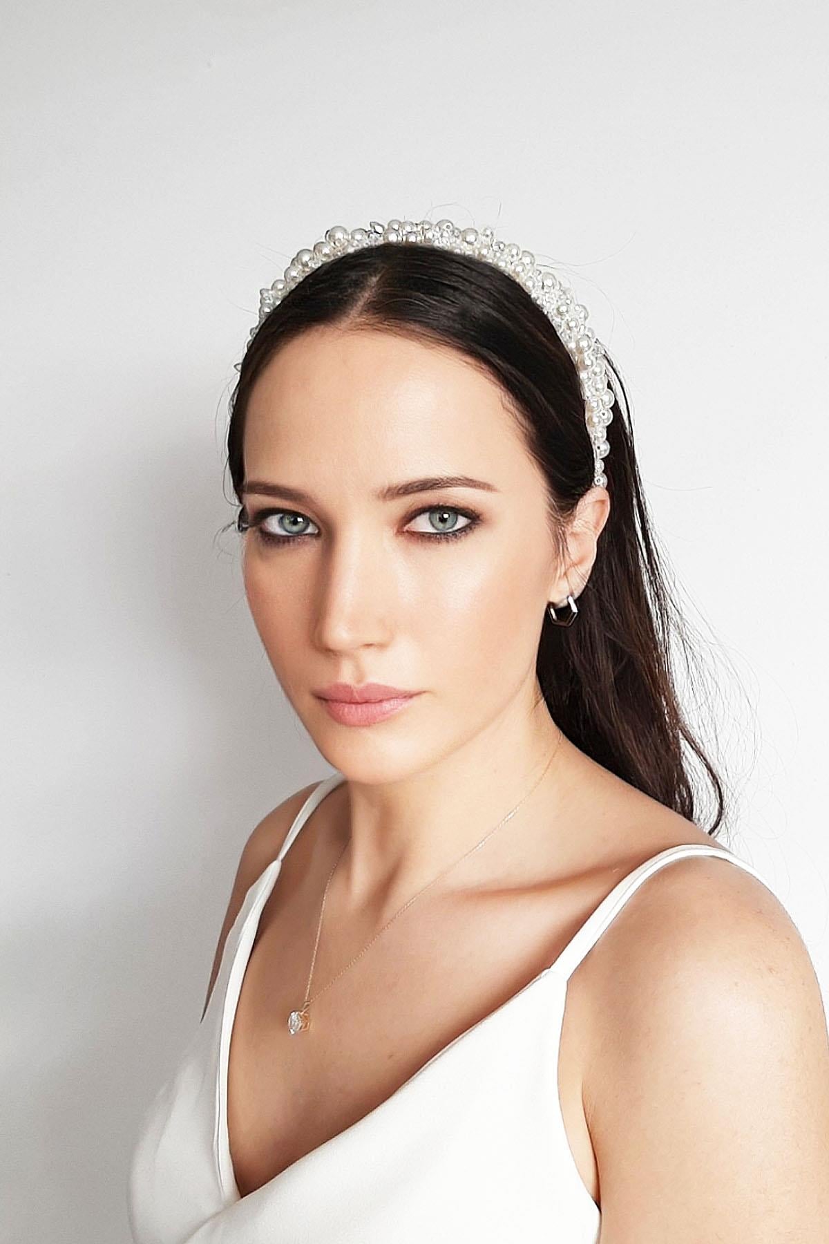İncili Kristal Taç İnci Toka Beyaz Taç Butik Tasarım