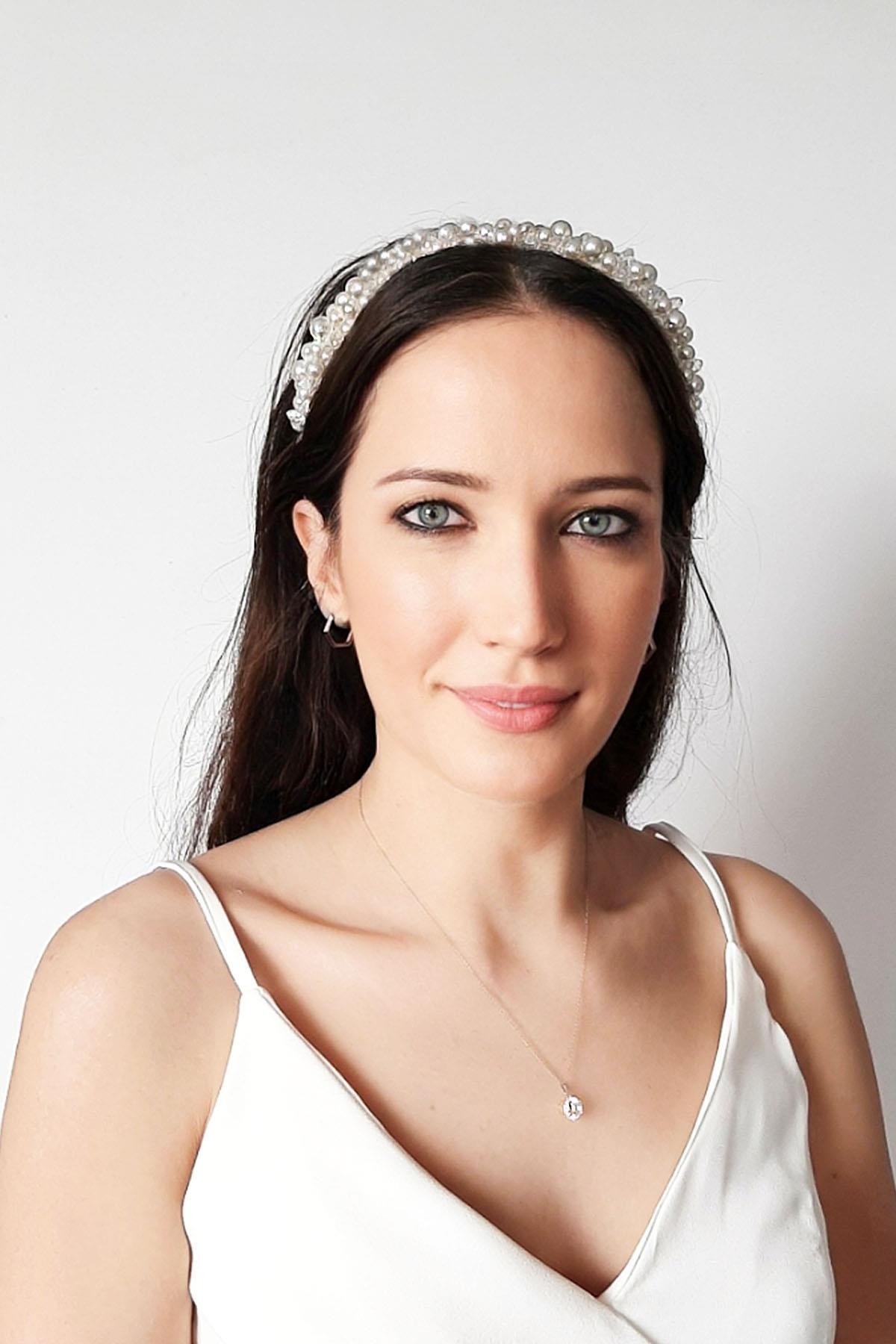 İncili Kristal Taç İnci Toka Beyaz Taç Butik Tasarım