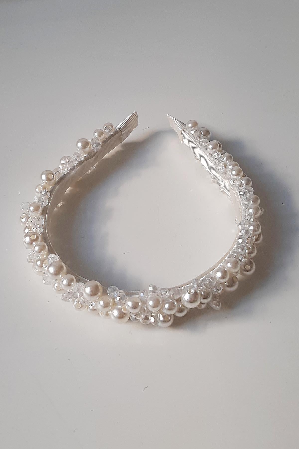 İncili Kristal Taşlı Butik Taç