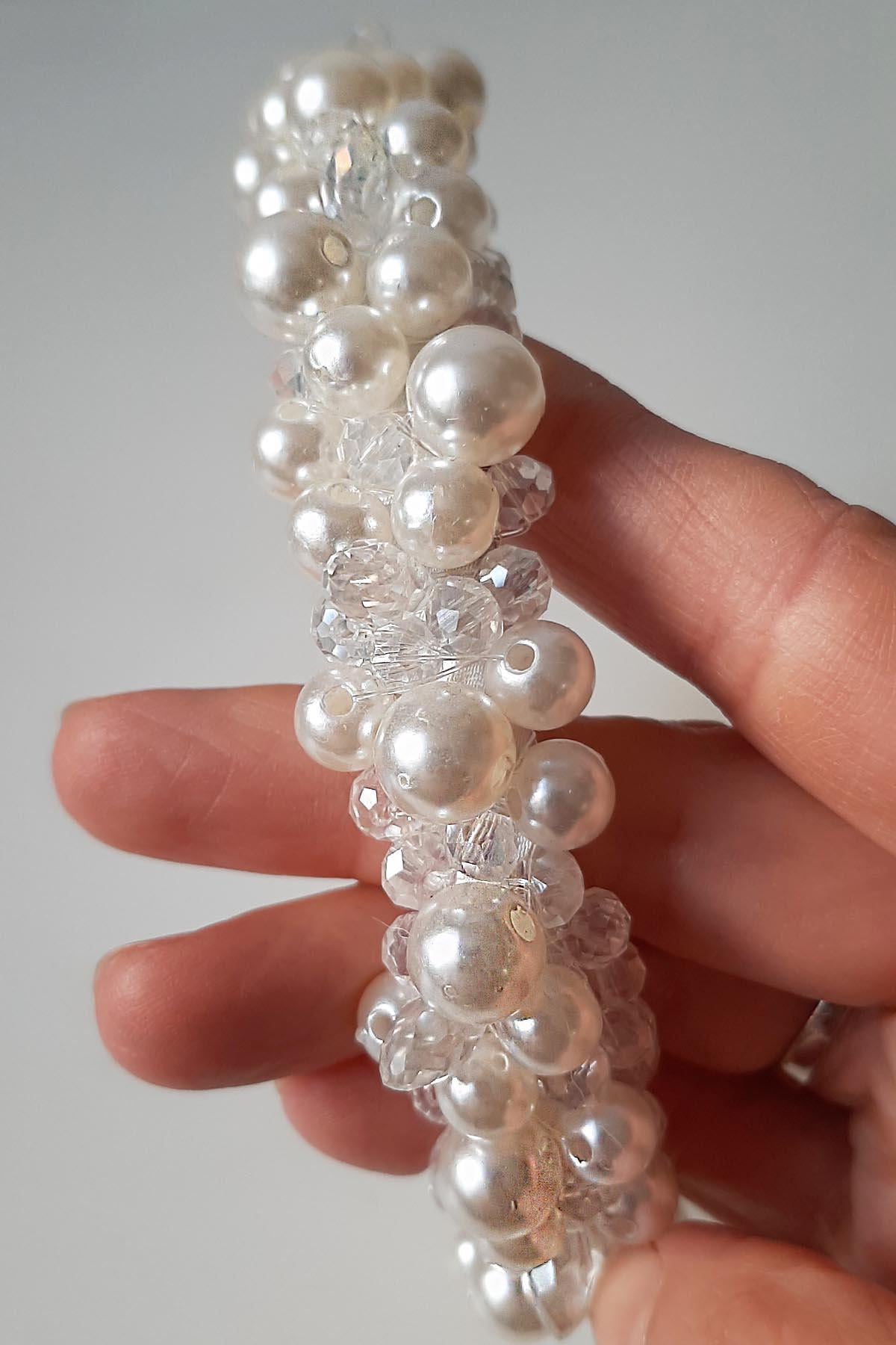 İncili Kristal Taşlı Butik Taç