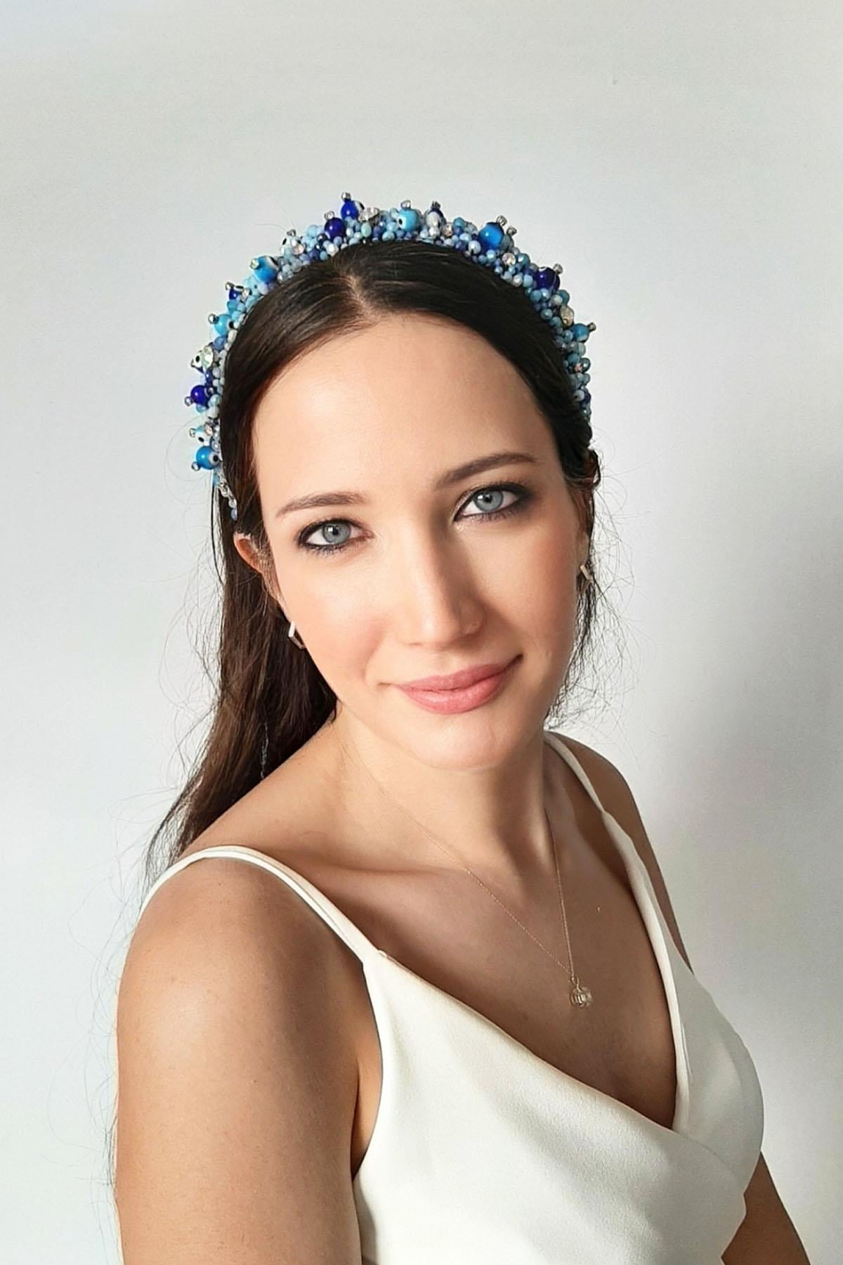 Nazar Boncuklu El İşlemesi GenişTaç 