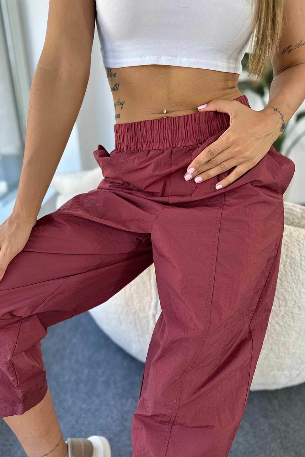 1. Sınıf Kalite Paraşüt Kumaş Yüksek Bel Şalvar Pantolon Bordo