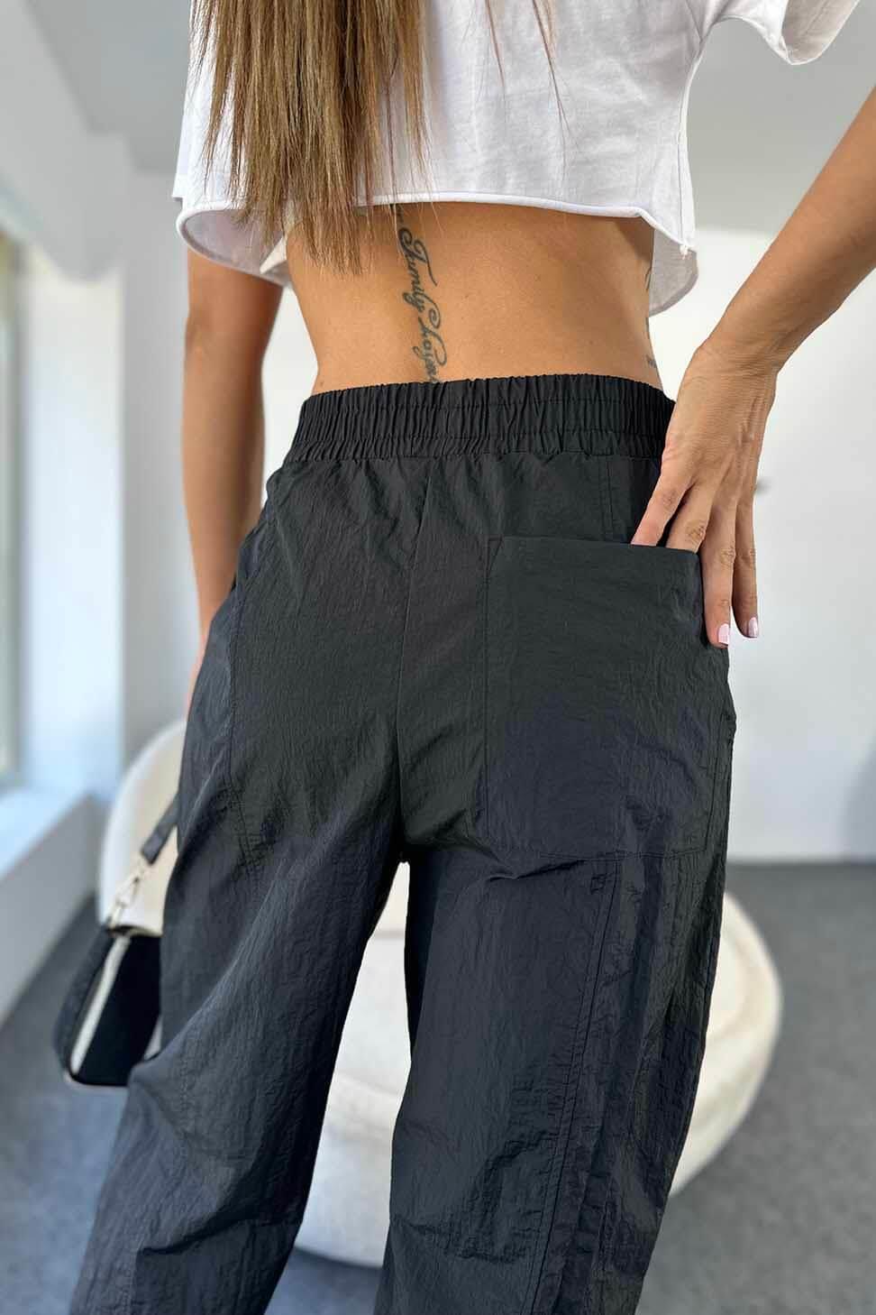 1. Sınıf Kalite Paraşüt Kumaş Yüksek Bel Şalvar Pantolon Siyah