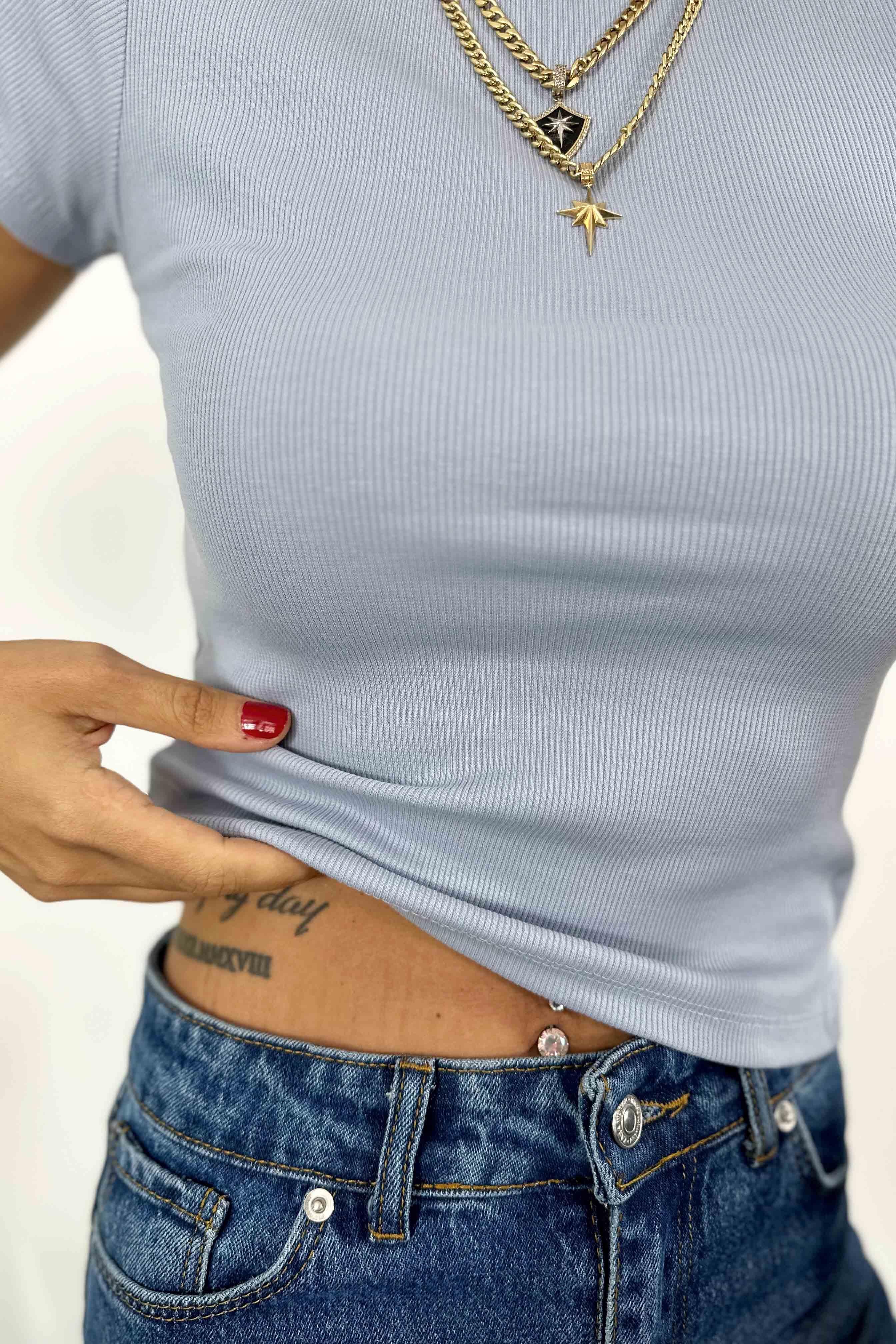 %100 Pamuk İnce Fitilli Body Bluz Bebe Mavisi