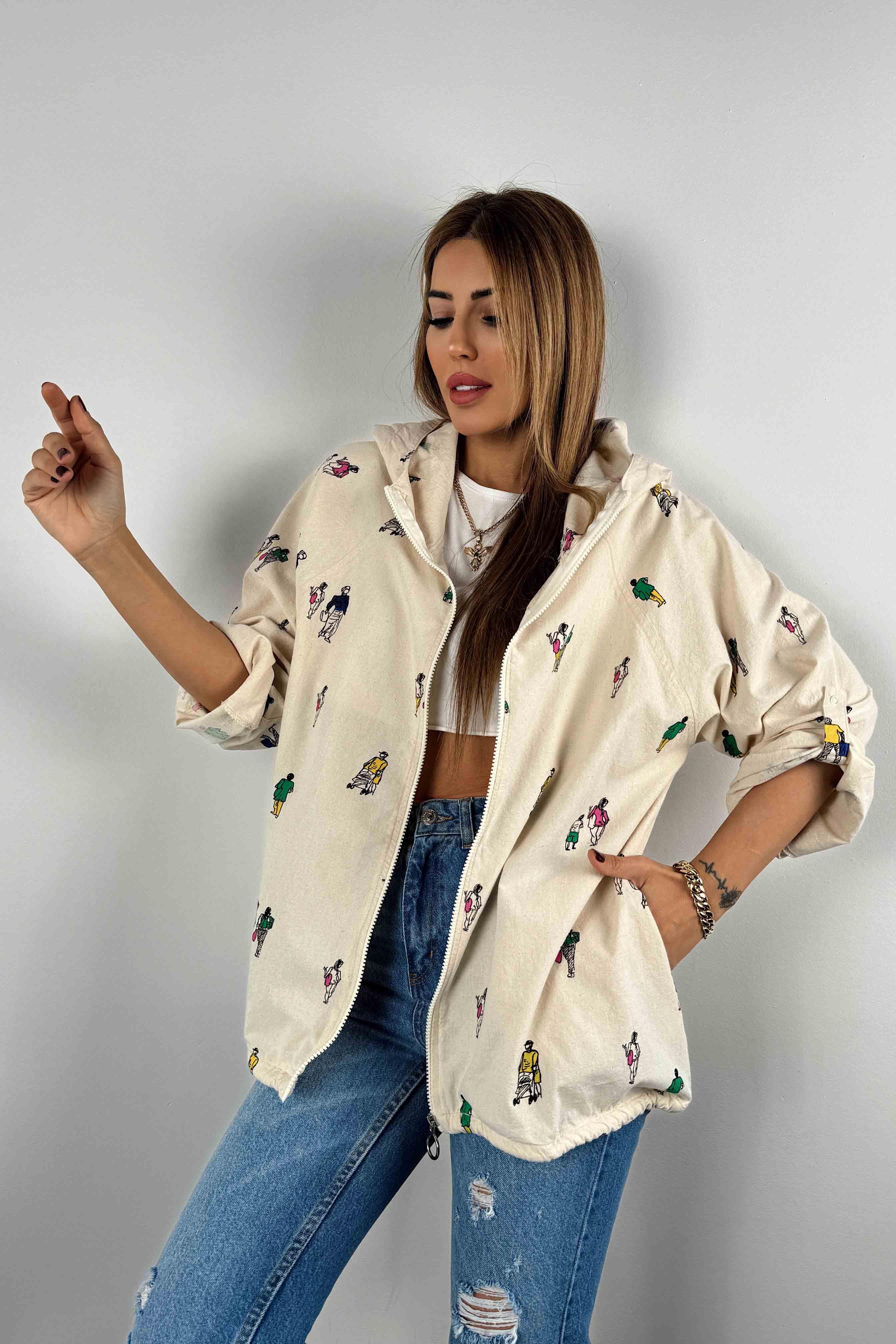 Adam Figür Detaylı Kadın Ceket Bej