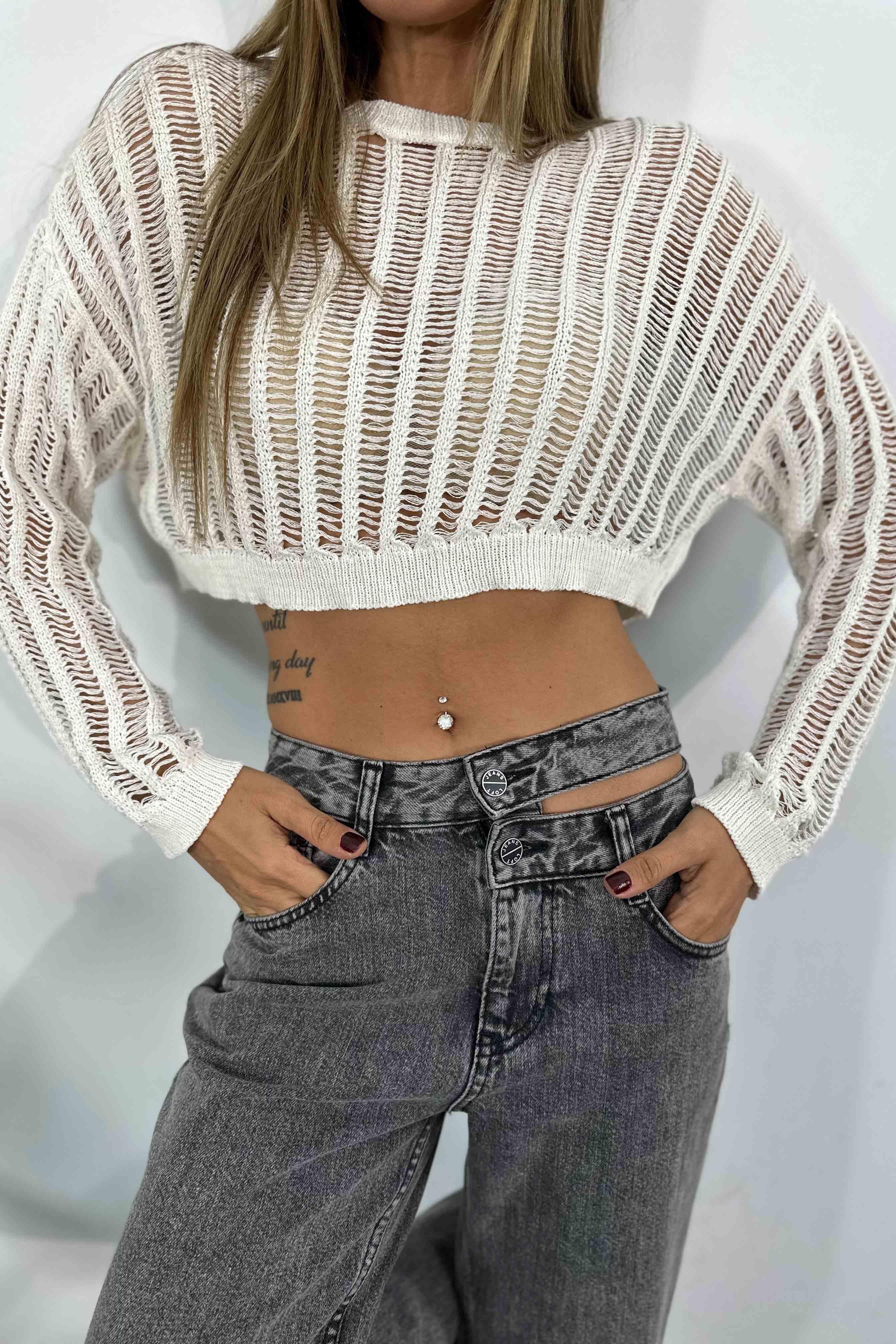 Ajurlu Crop Kazak Ekru