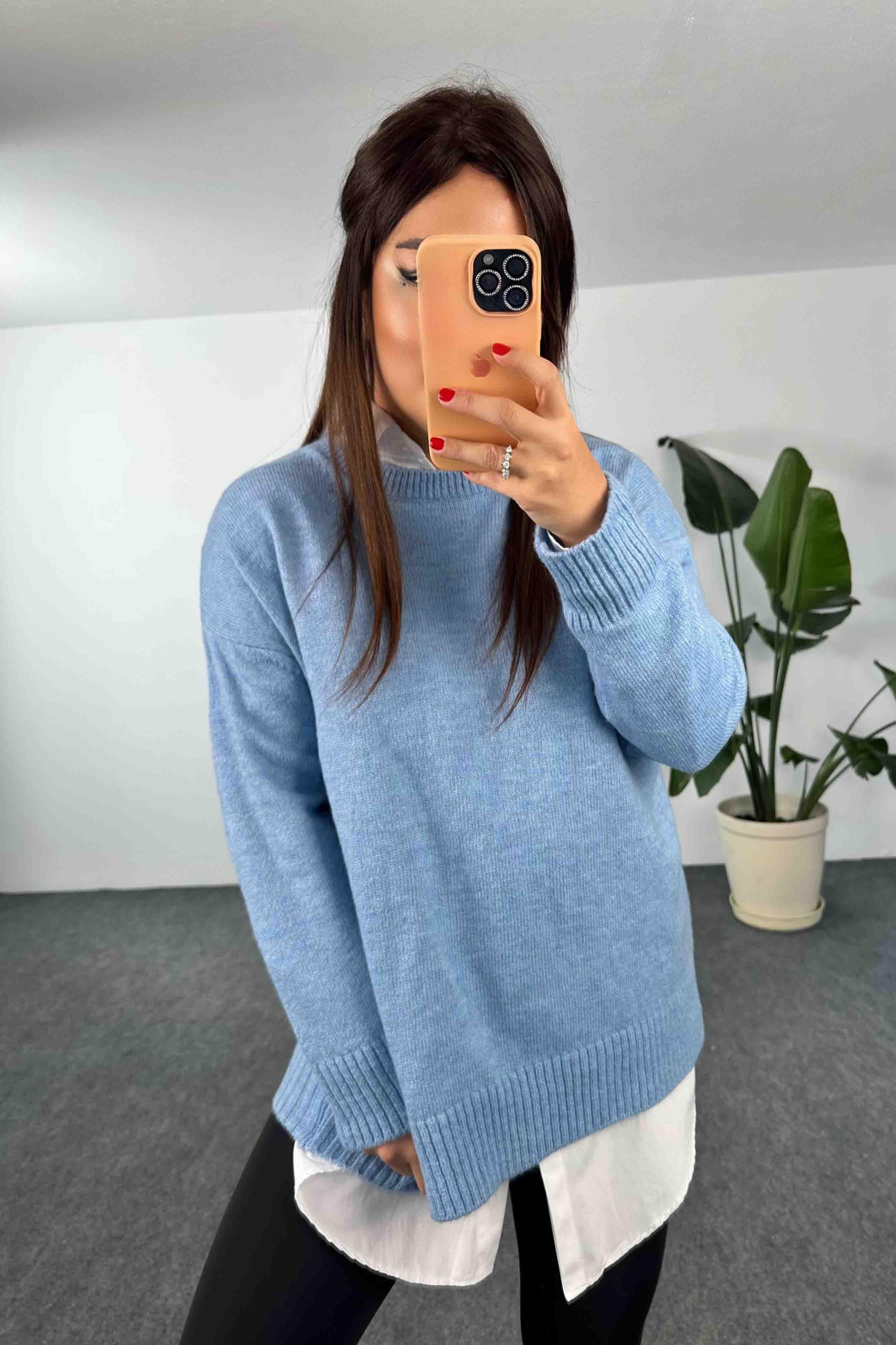 Akrilik Örme Bisiklet Yaka Oversize Kadın Kazak Bebe