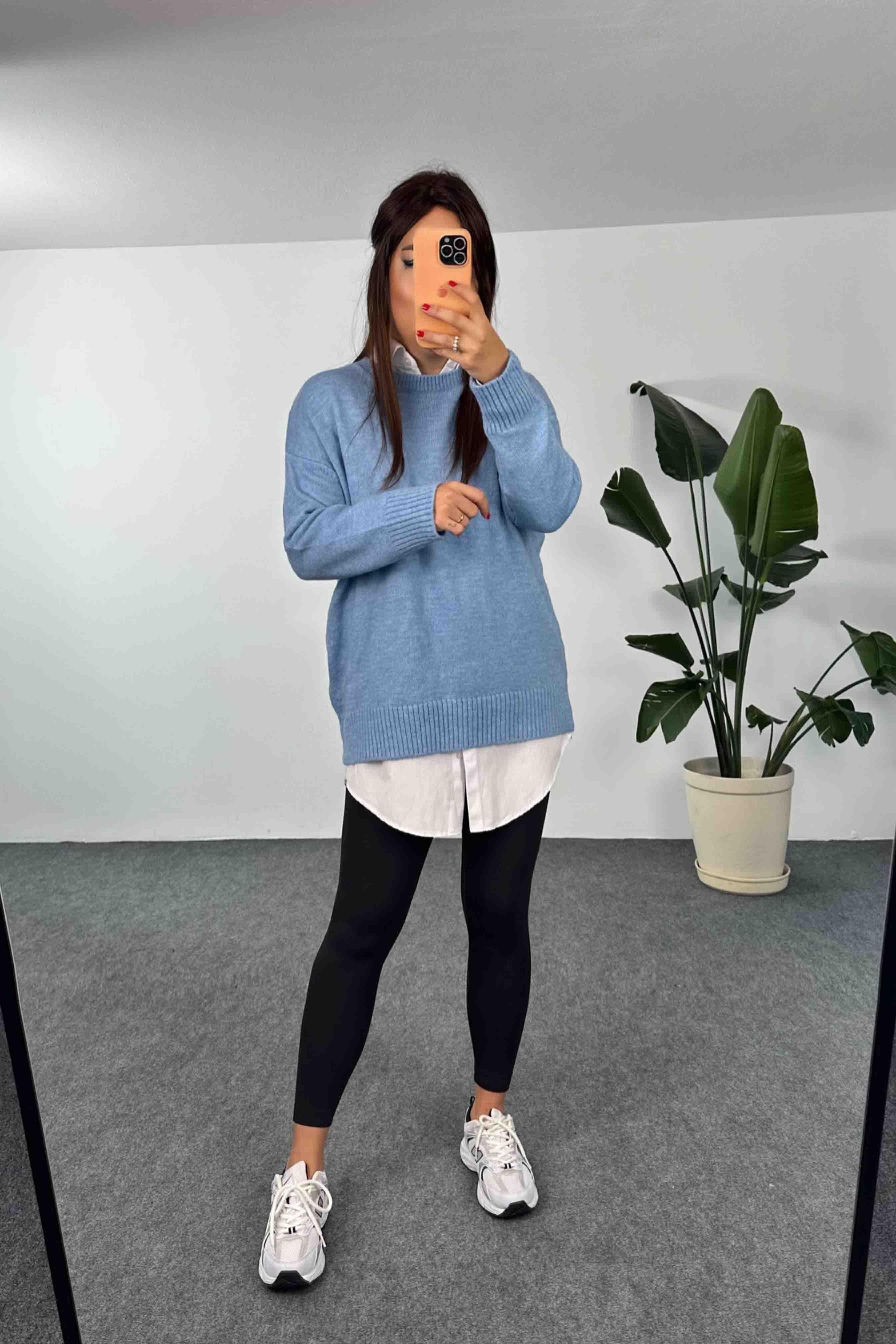 Akrilik Örme Bisiklet Yaka Oversize Kadın Kazak Bebe