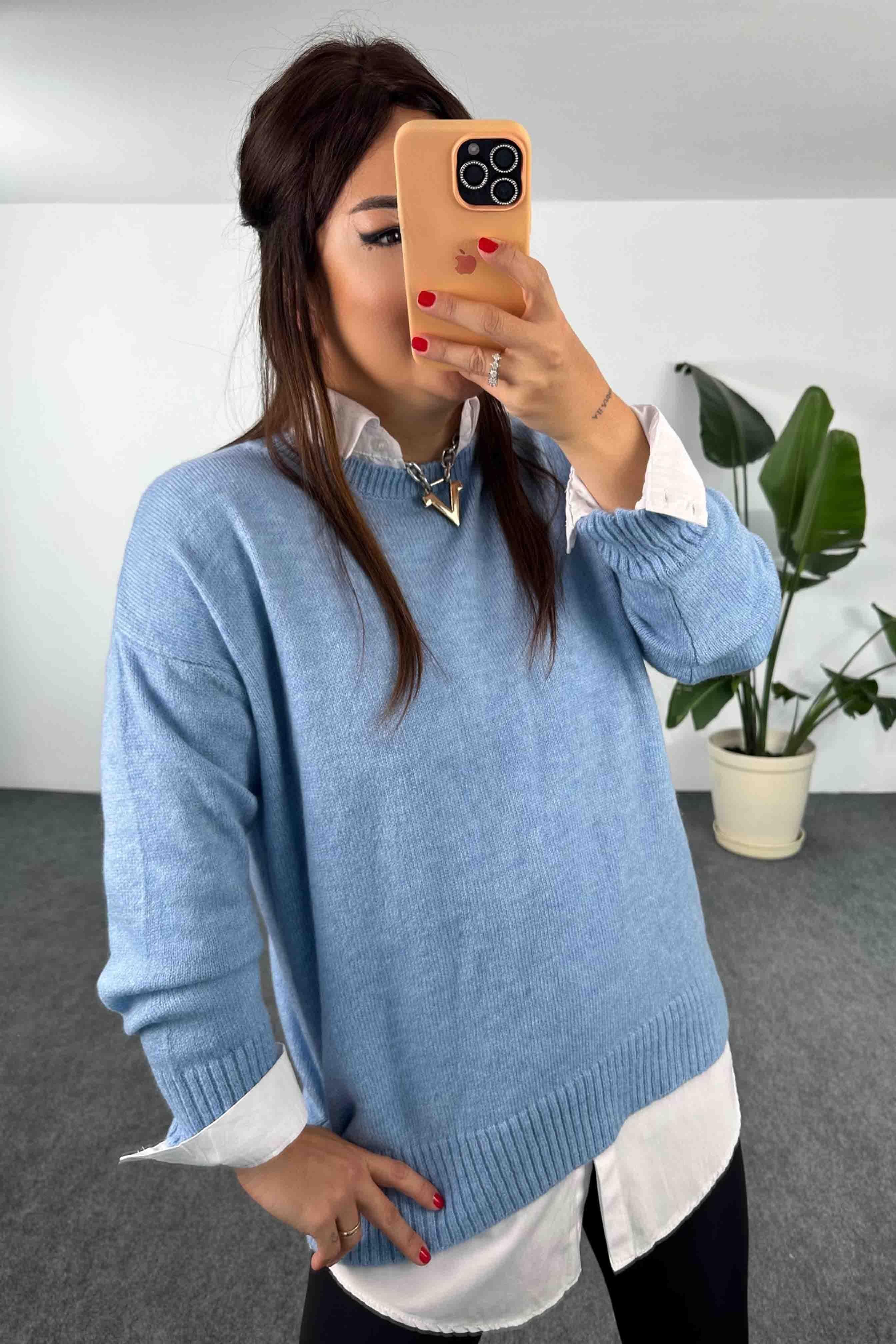 Akrilik Örme Bisiklet Yaka Oversize Kadın Kazak Bebe