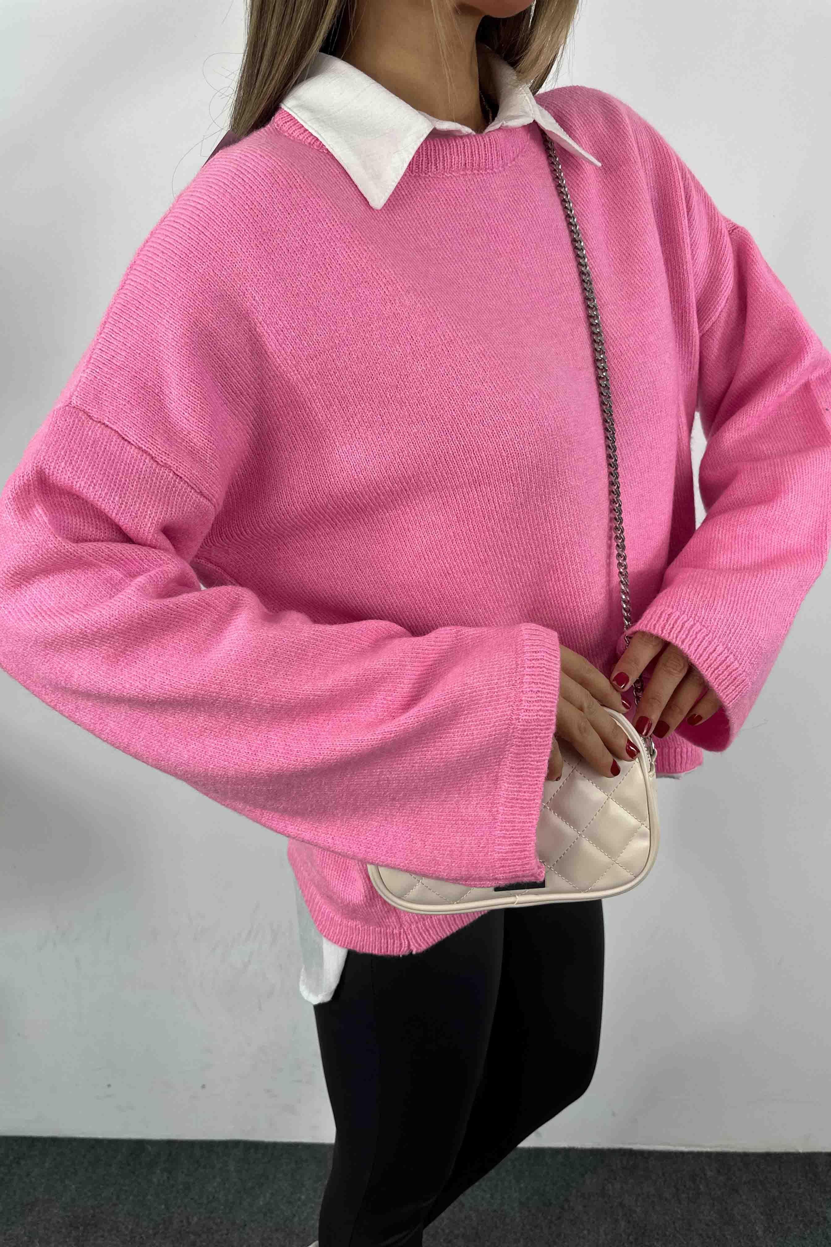 Akrilik Örme Oversize Kadın Kazak Pembe