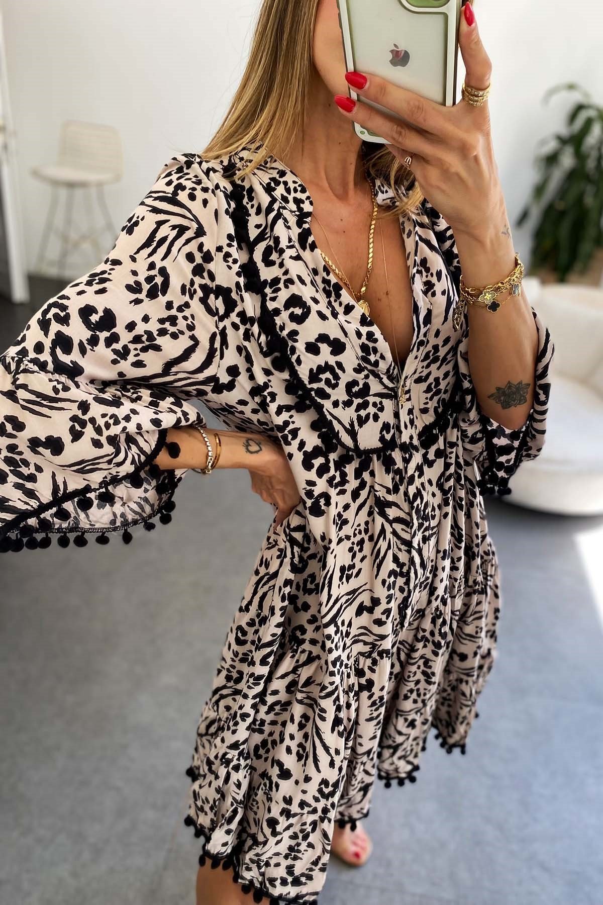 Alaçatı Salaş Elbise Leopar Desen