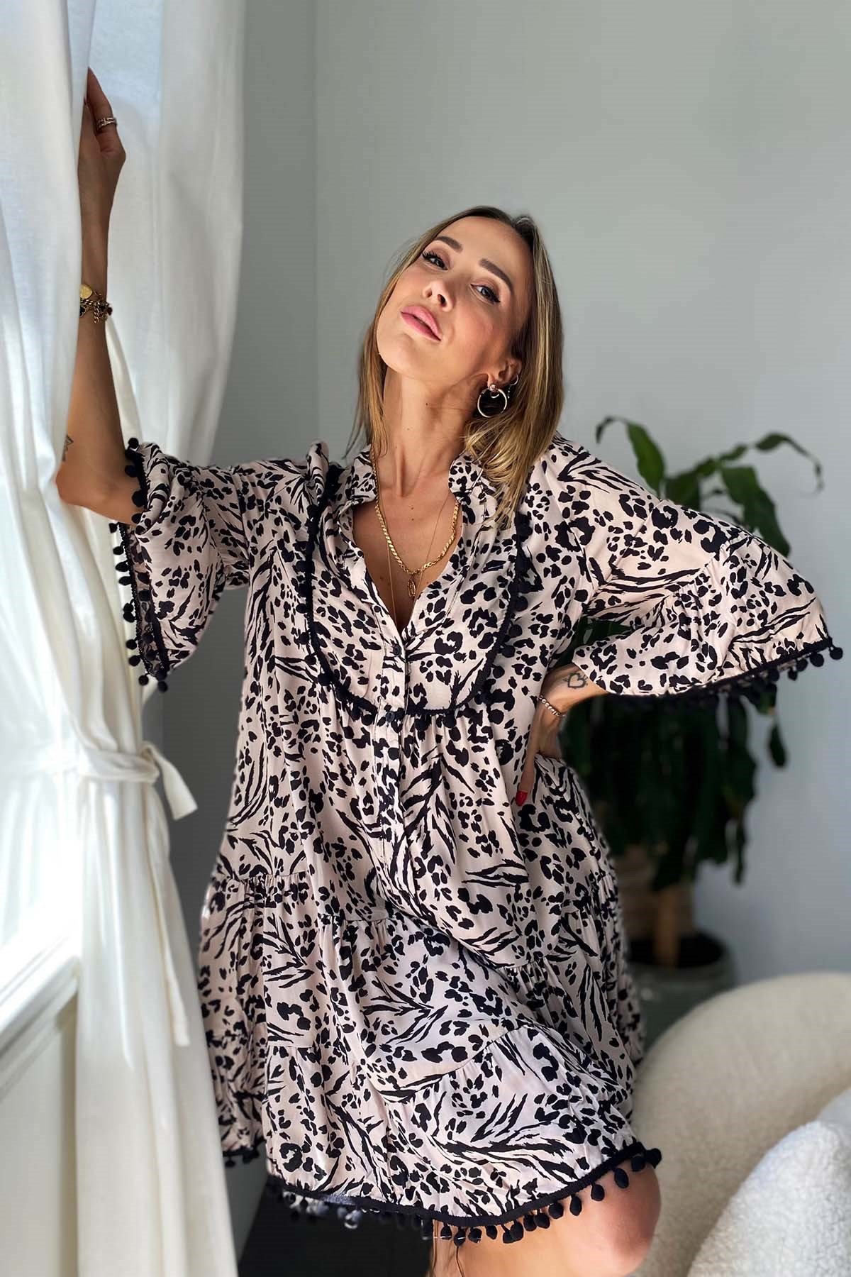 Alaçatı Salaş Elbise Leopar Desen