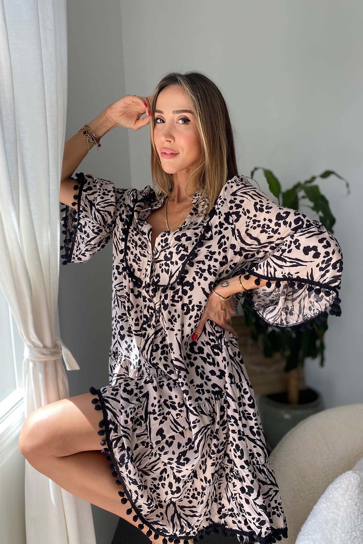 Alaçatı Salaş Elbise Leopar Desen