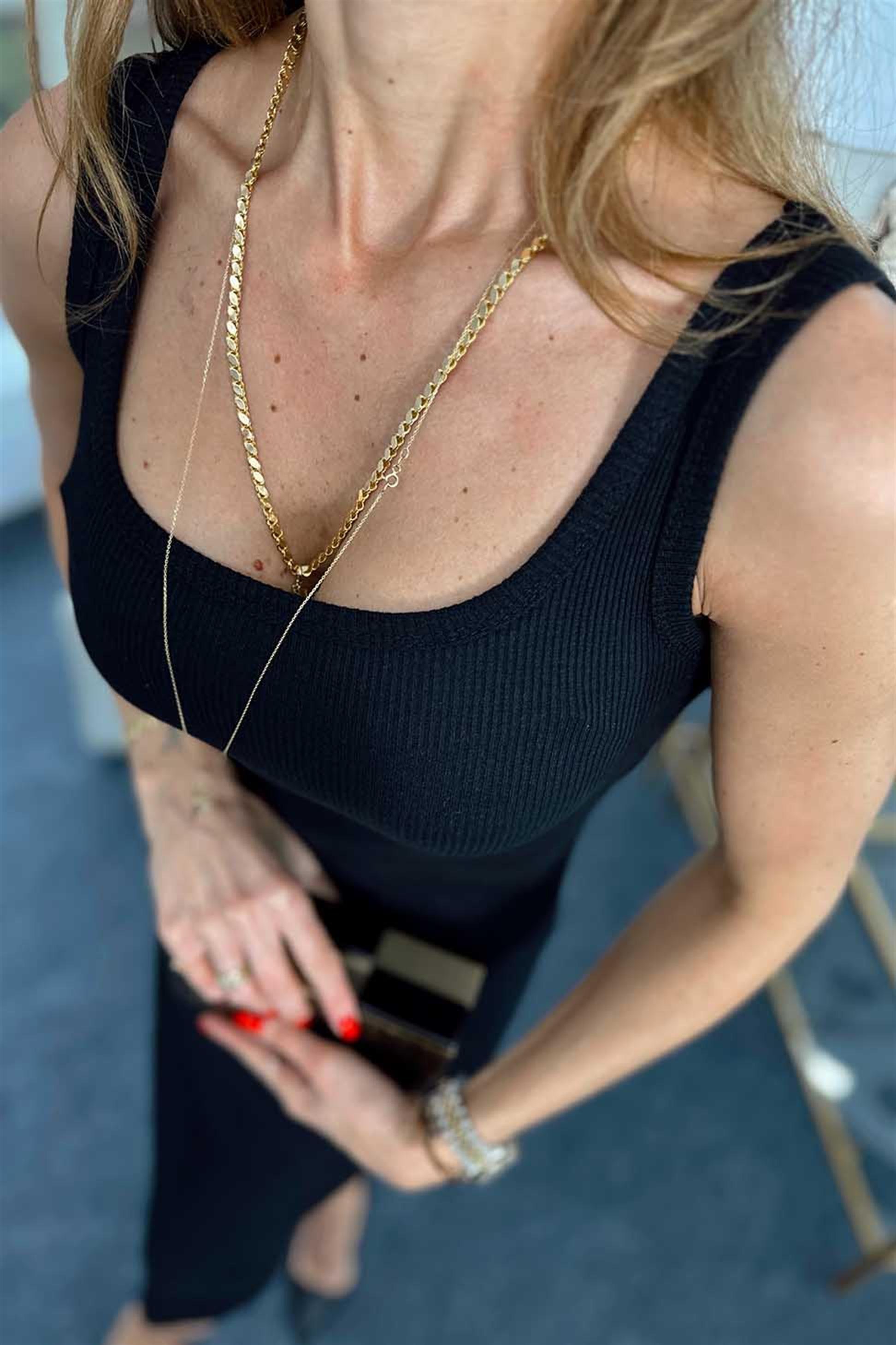 Askılı U Yaka Triko Elbise Siyah