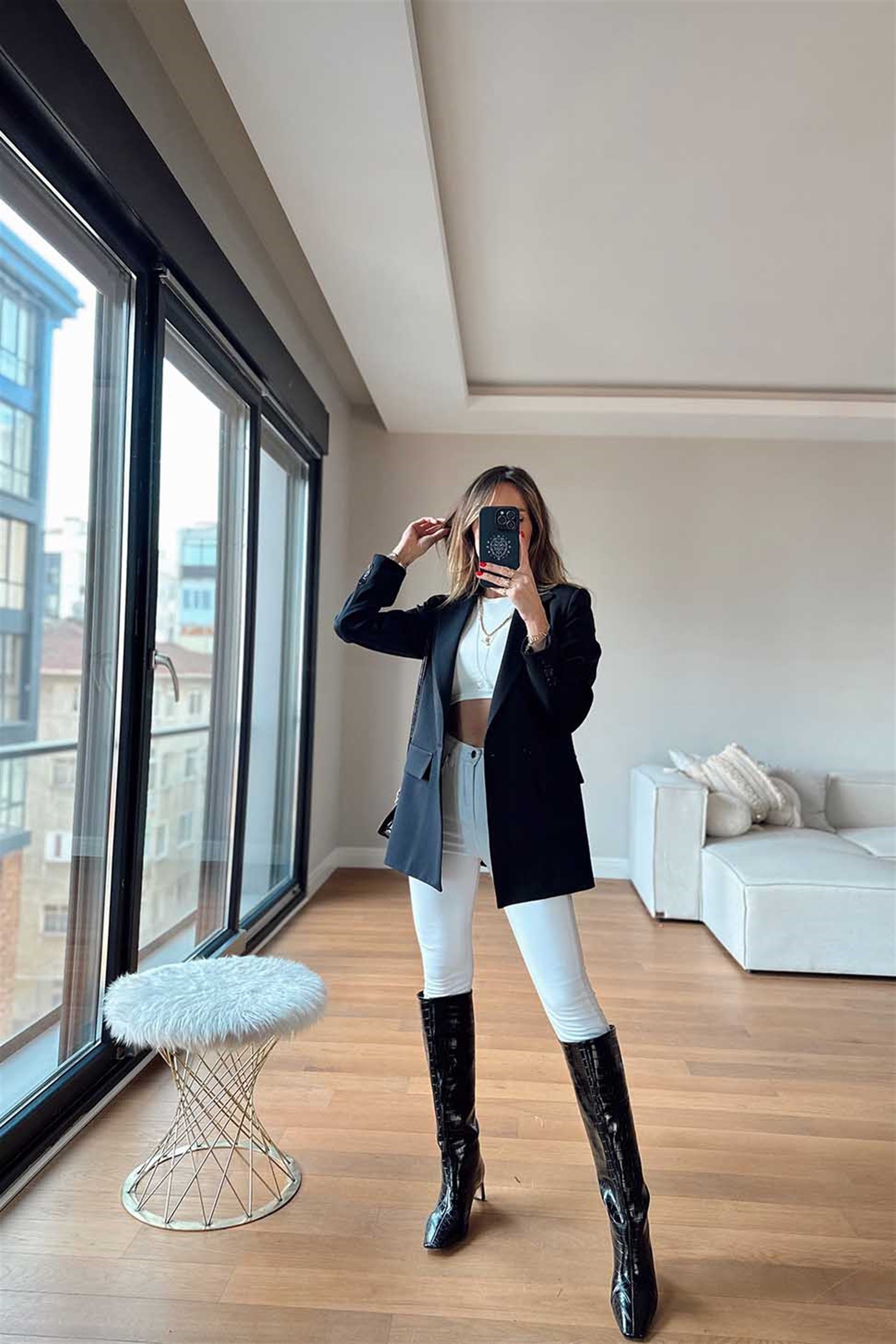 Atlas Kumaş Blazer Ceket Siyah