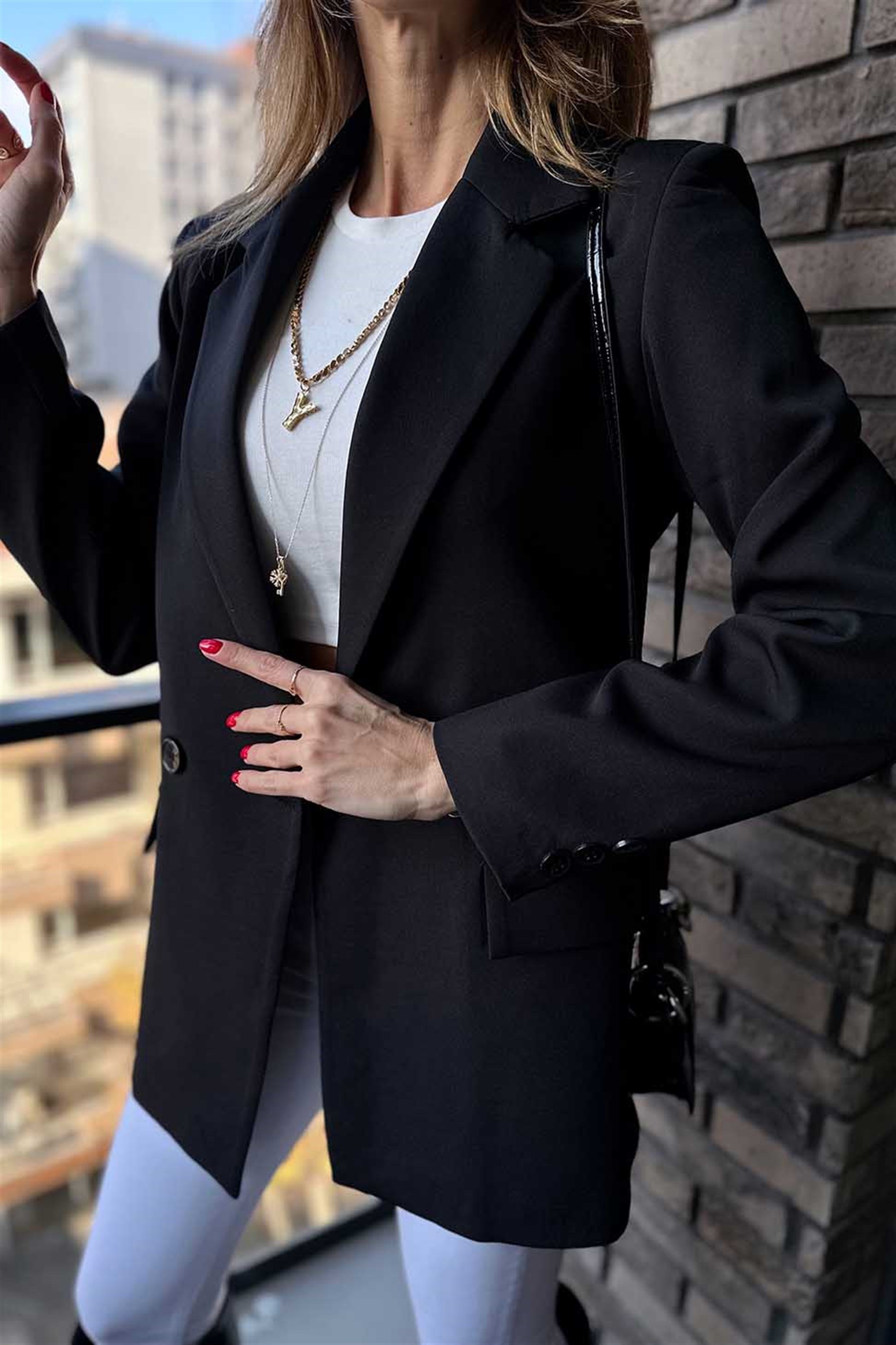 Atlas Kumaş Blazer Ceket Siyah