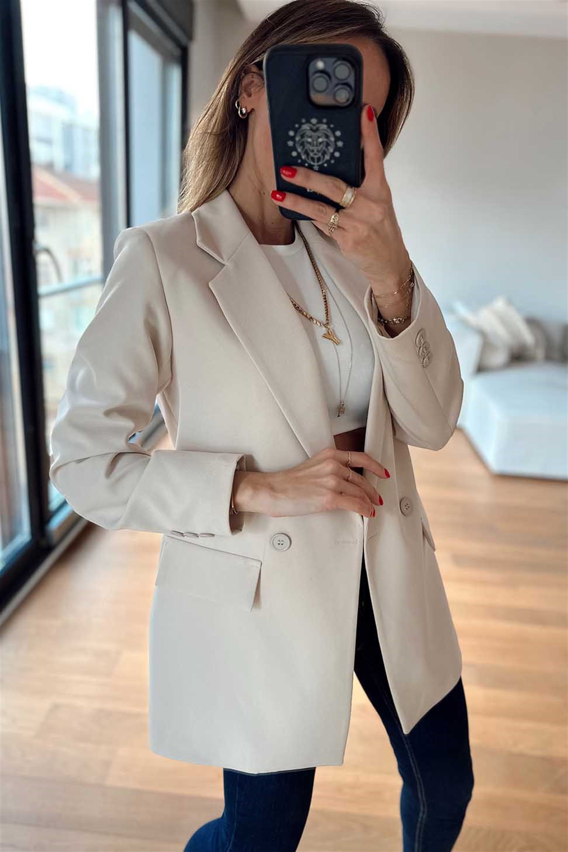 Atlas Kumaş Blazer Ceket Taş