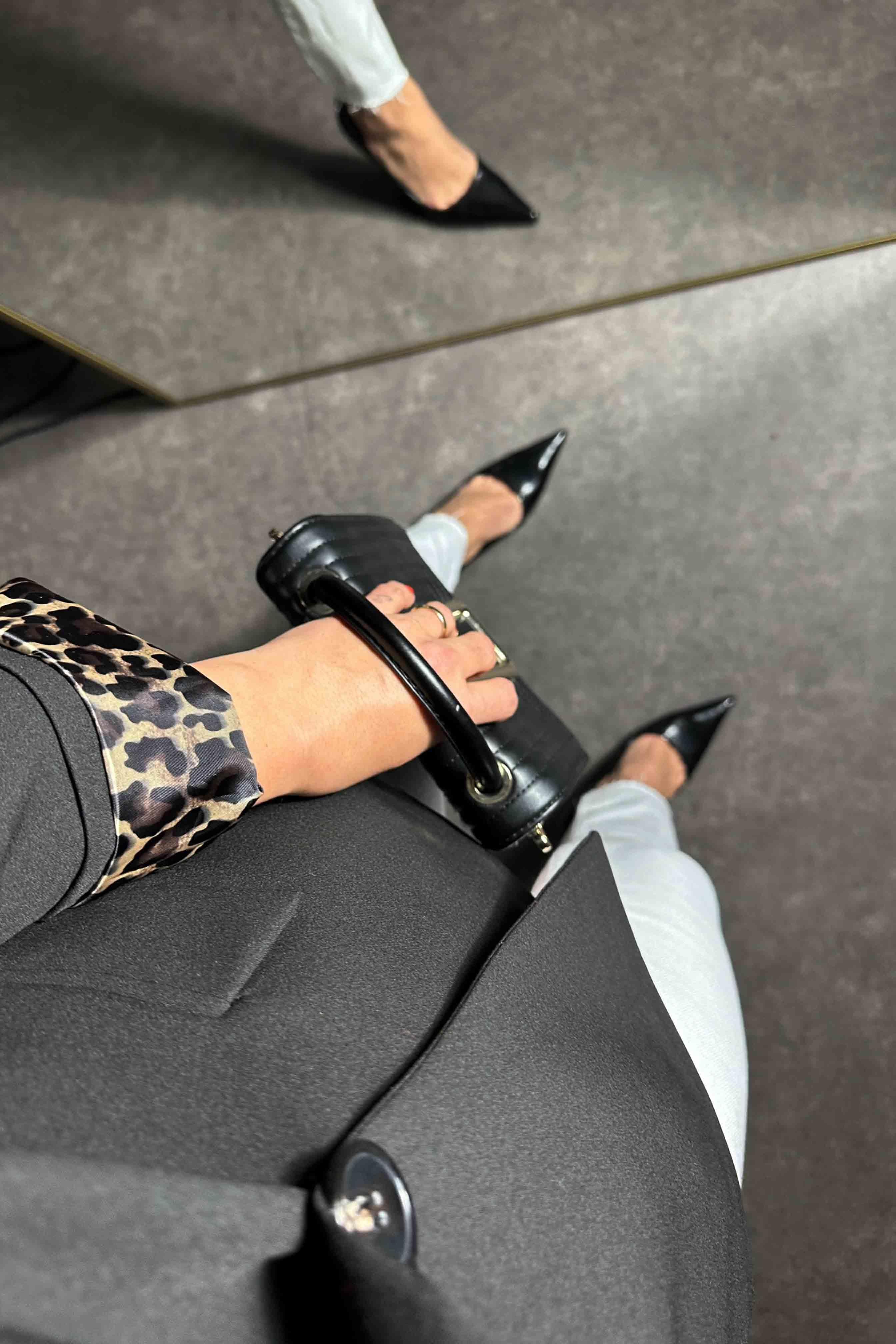Atlas Kumaş Leopar Astarlı Blazer Kadın Ceket Siyah