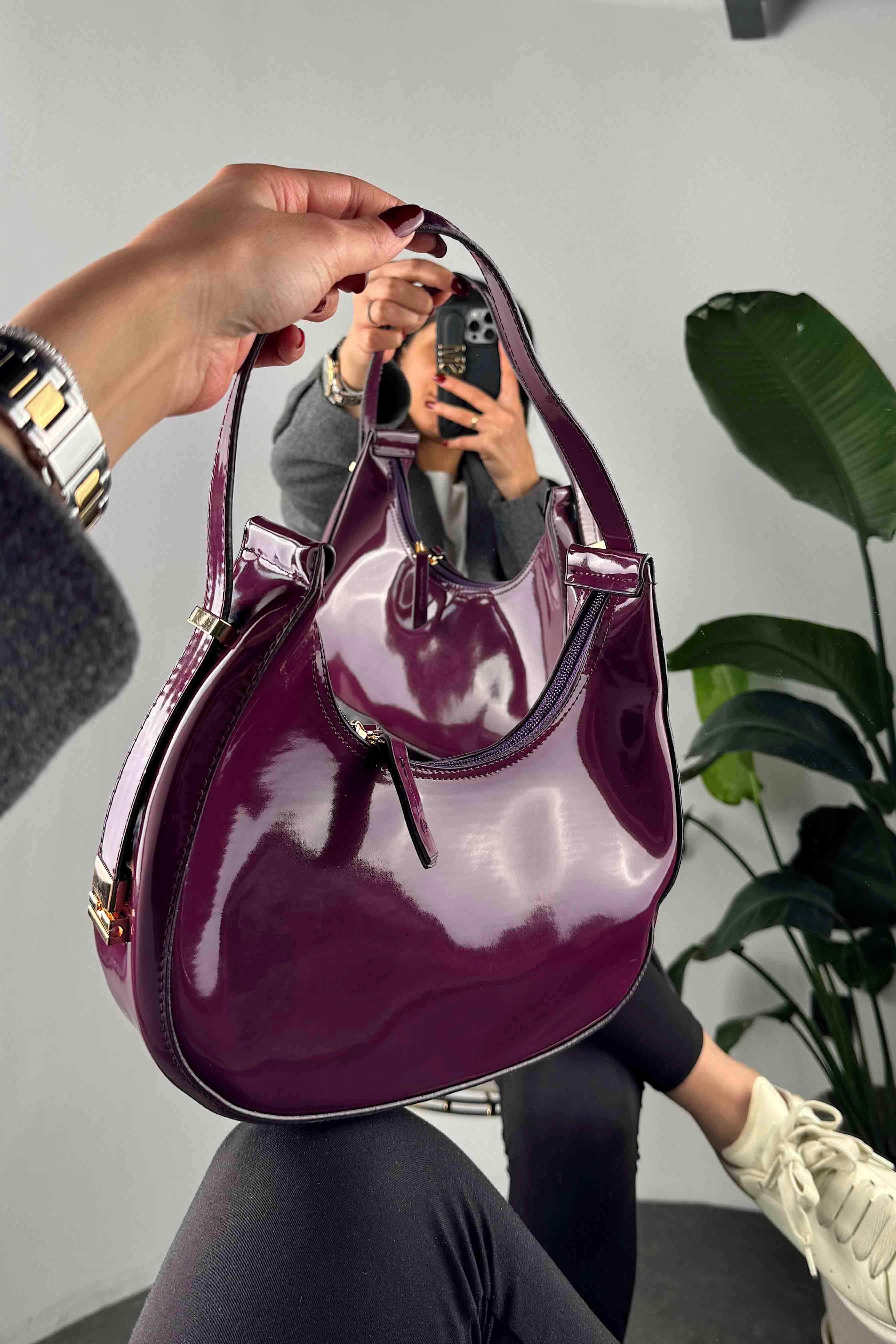 Ayarlanabilir Cherry Rugan Çanta Mürdüm