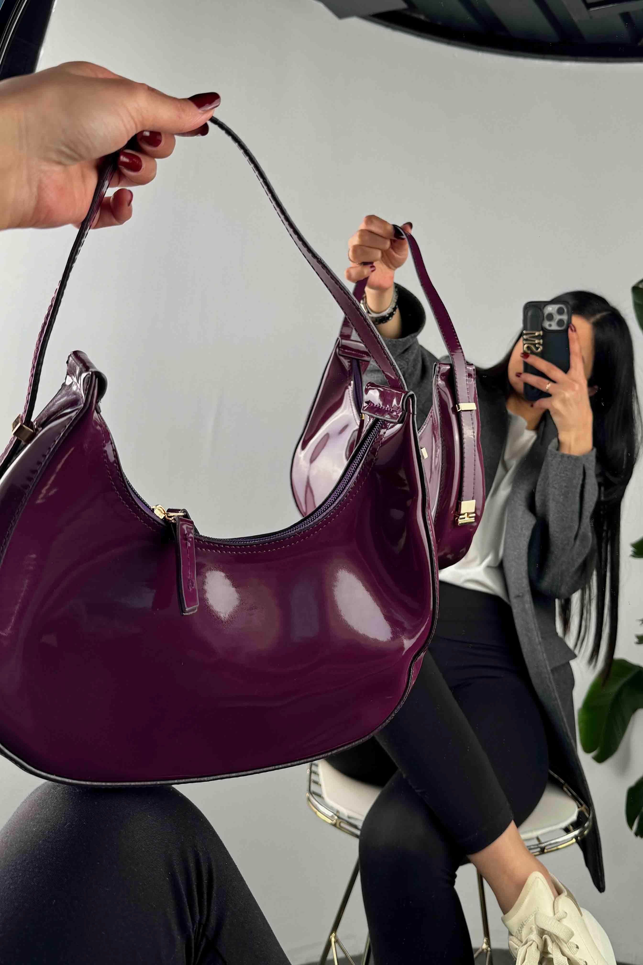 Ayarlanabilir Cherry Rugan Çanta Mürdüm