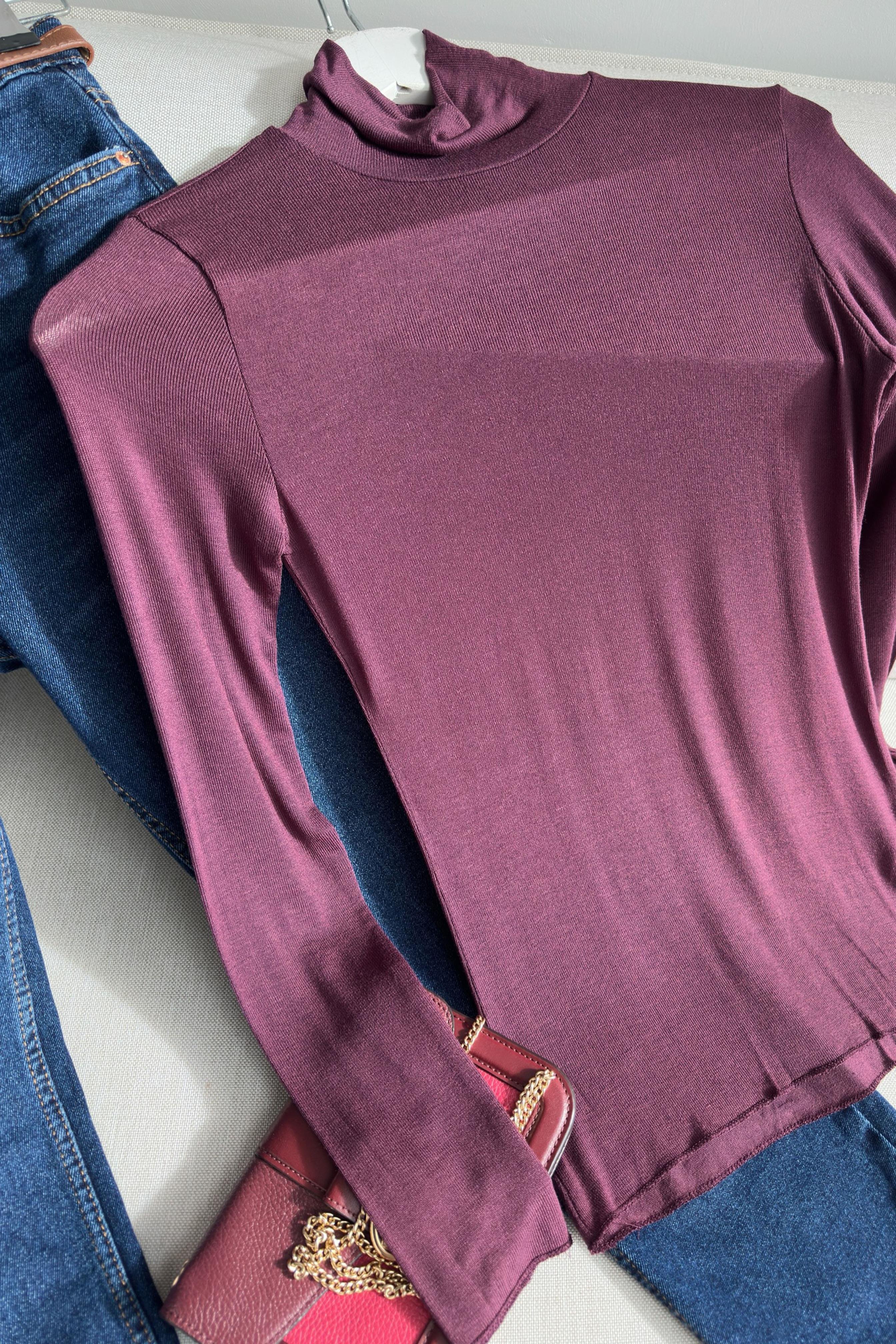 Balıkçı Yaka Modal Kaşmir Ultra Hafif Bluz Bordo