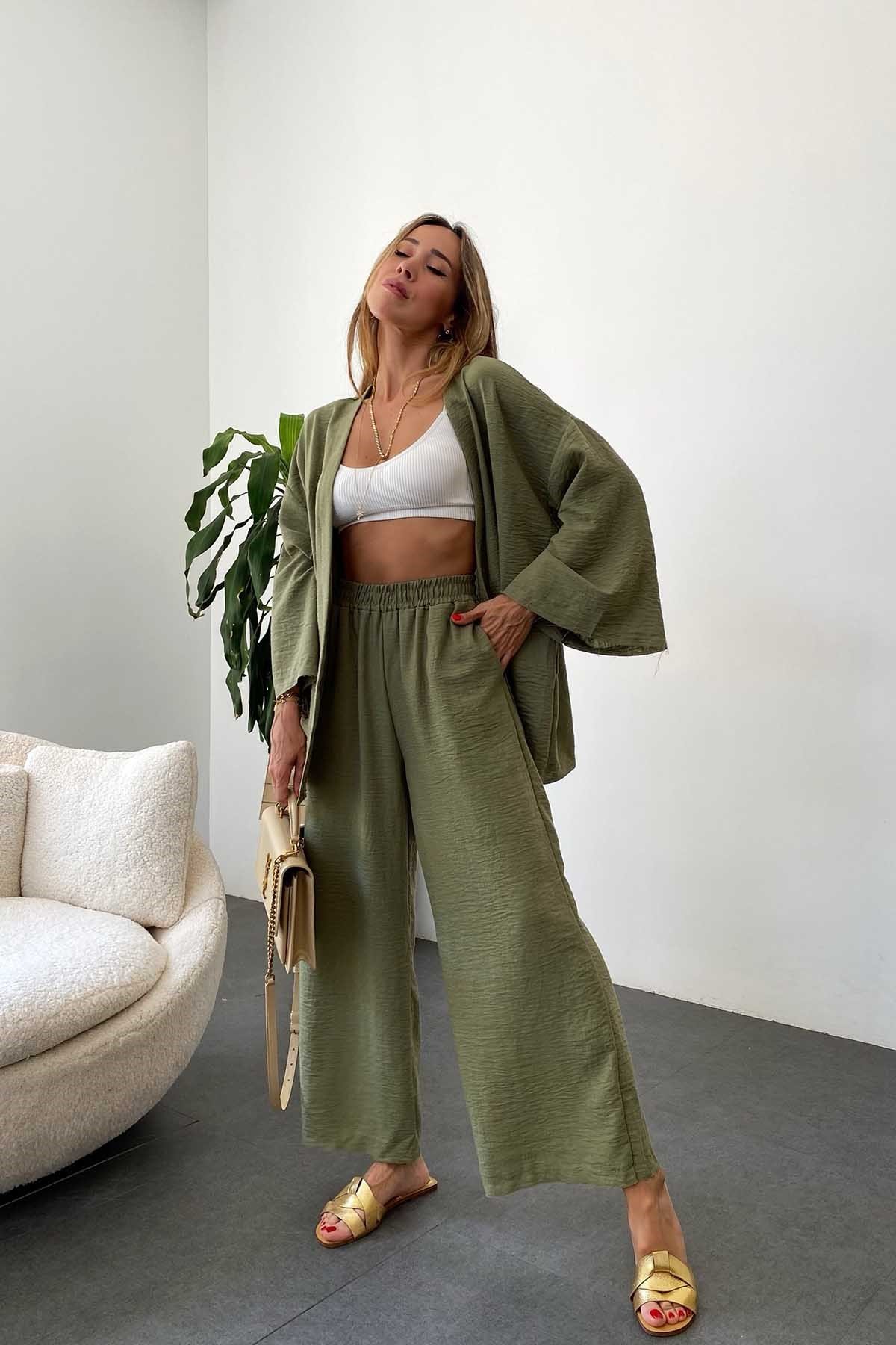 Basic Keten Kimono Takım Haki