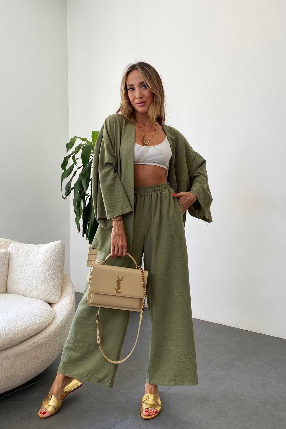 Basic Keten Kimono Takım Haki