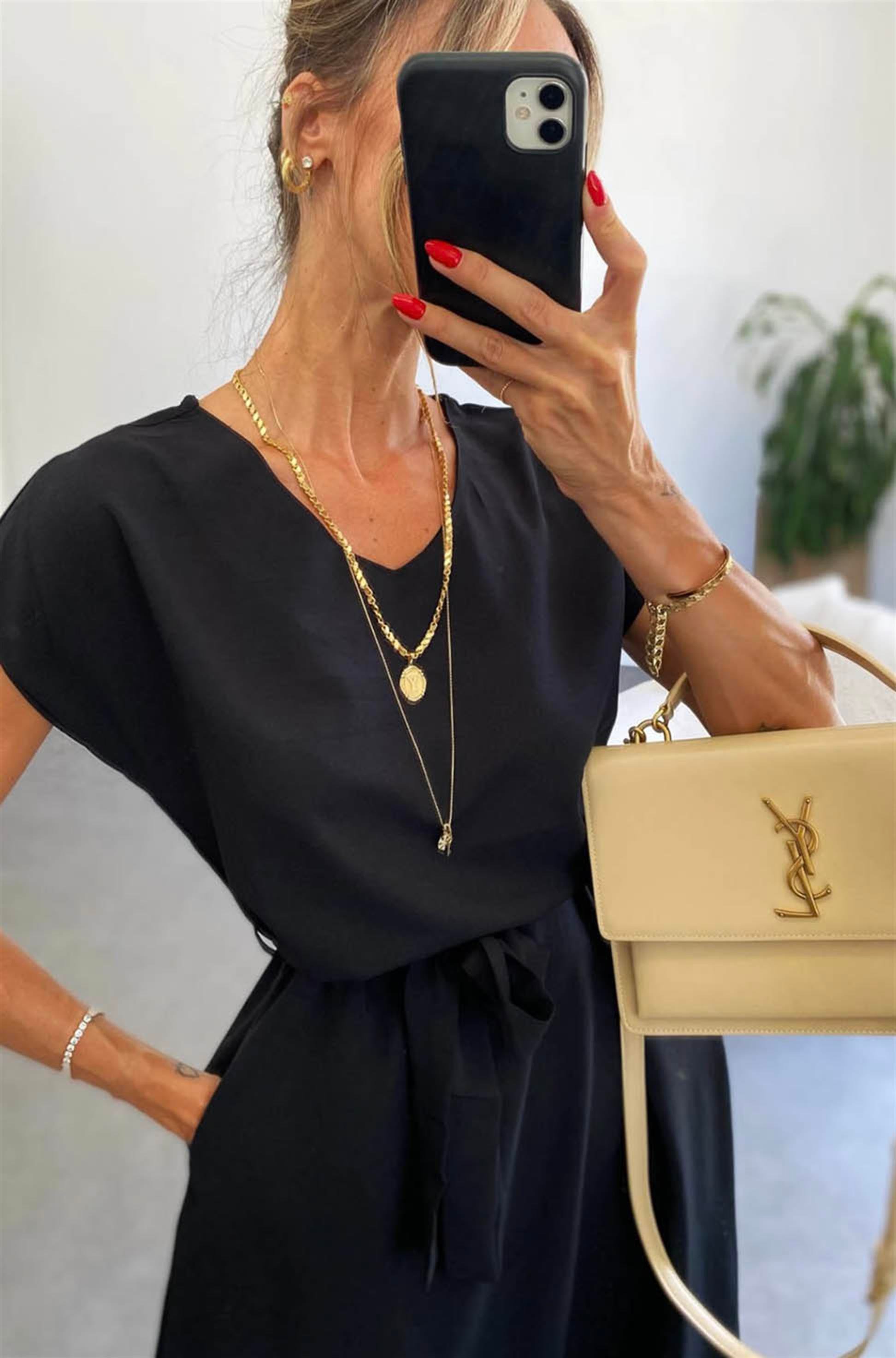 Bebe Plus Kuşaklı Basic Kloş Elbise Siyah