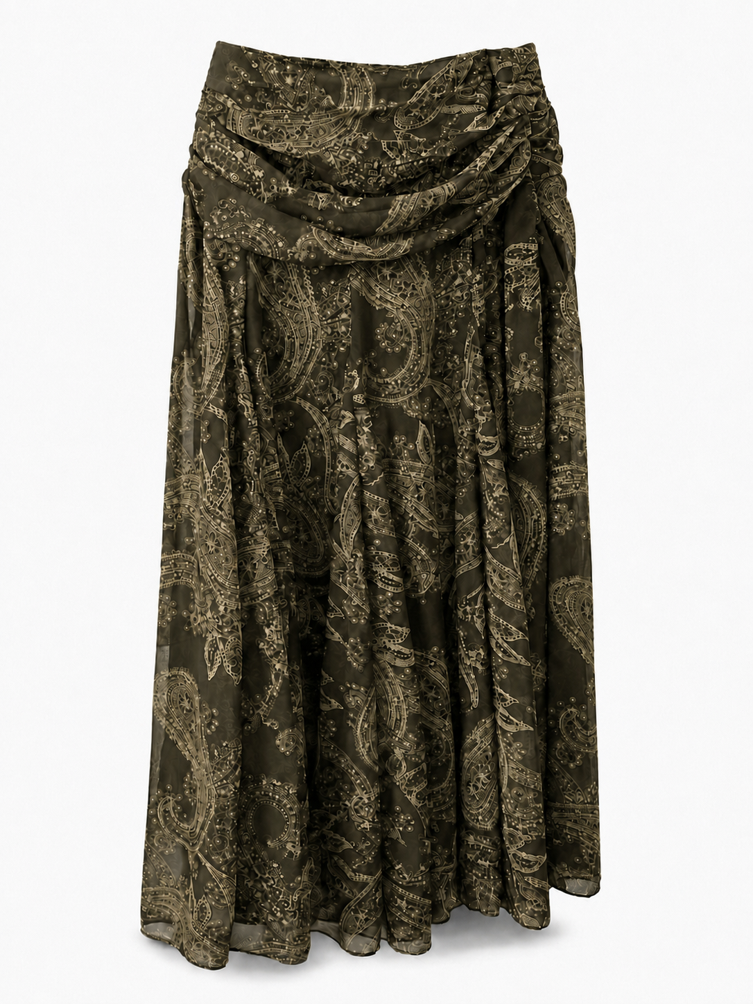 Bel Drape Şal Desen Şifon Etek Kahverengi